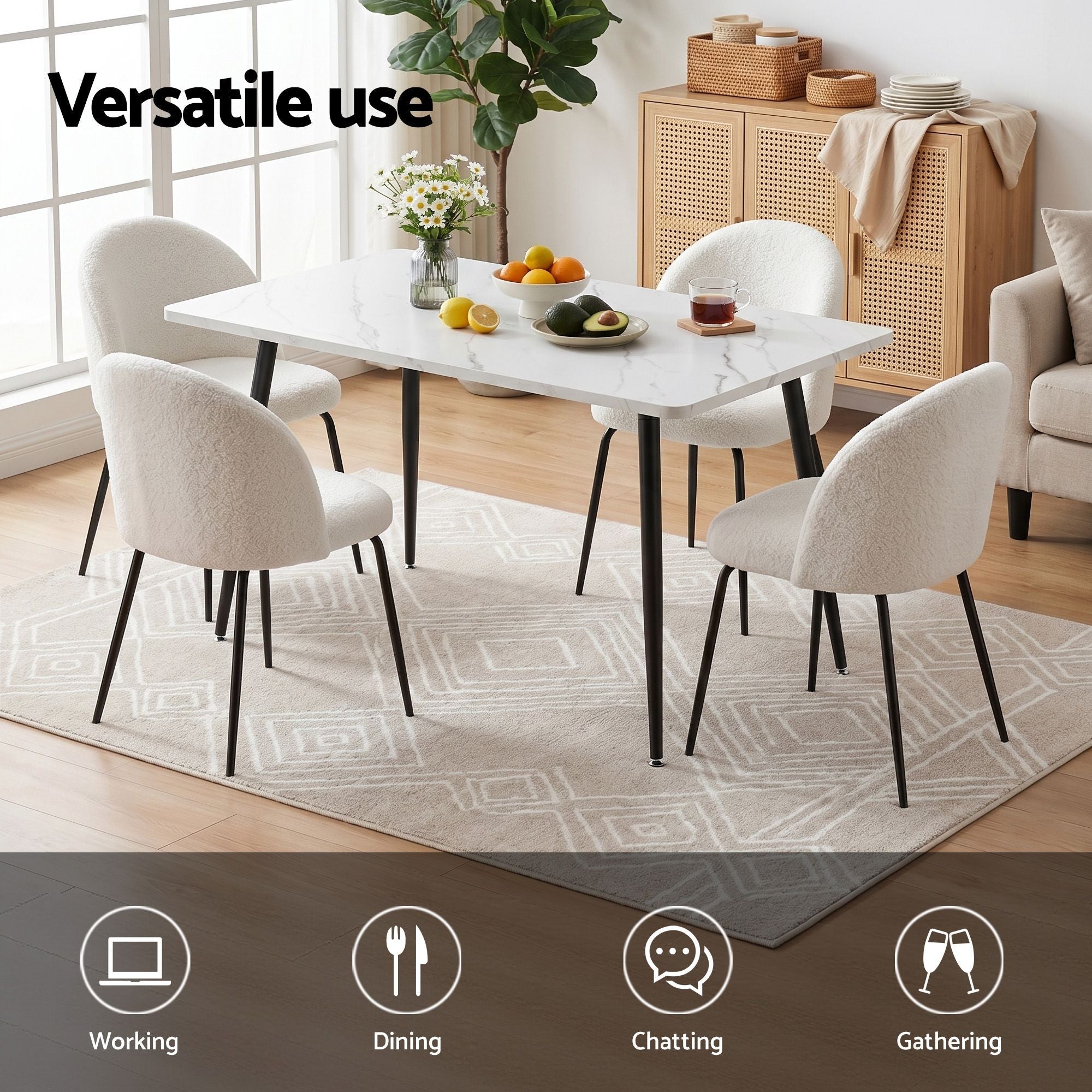 Dining Table and 4 Chairs Set White Marble Style - Furniture > Dining > Dining Set - Rivercity House & Home Co. (ABN 18 642 972 209) - Affordable Modern Furniture Australia
