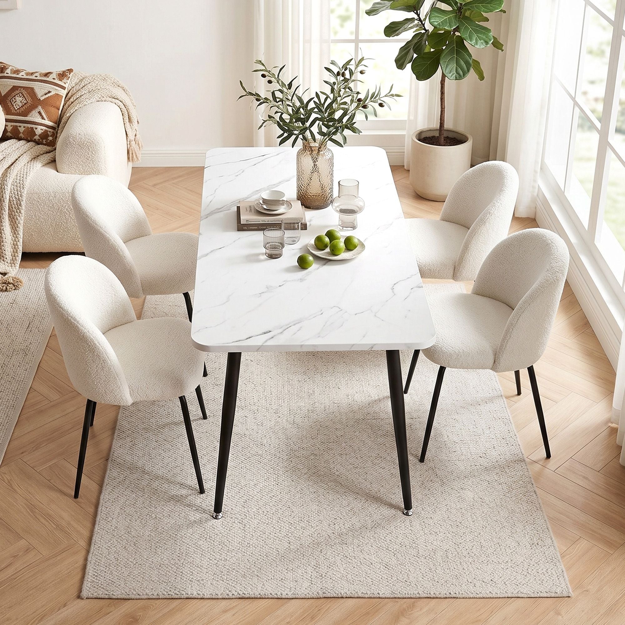 Dining Table and 4 Chairs Set White Marble Style - Furniture > Dining > Dining Set - Rivercity House & Home Co. (ABN 18 642 972 209) - Affordable Modern Furniture Australia
