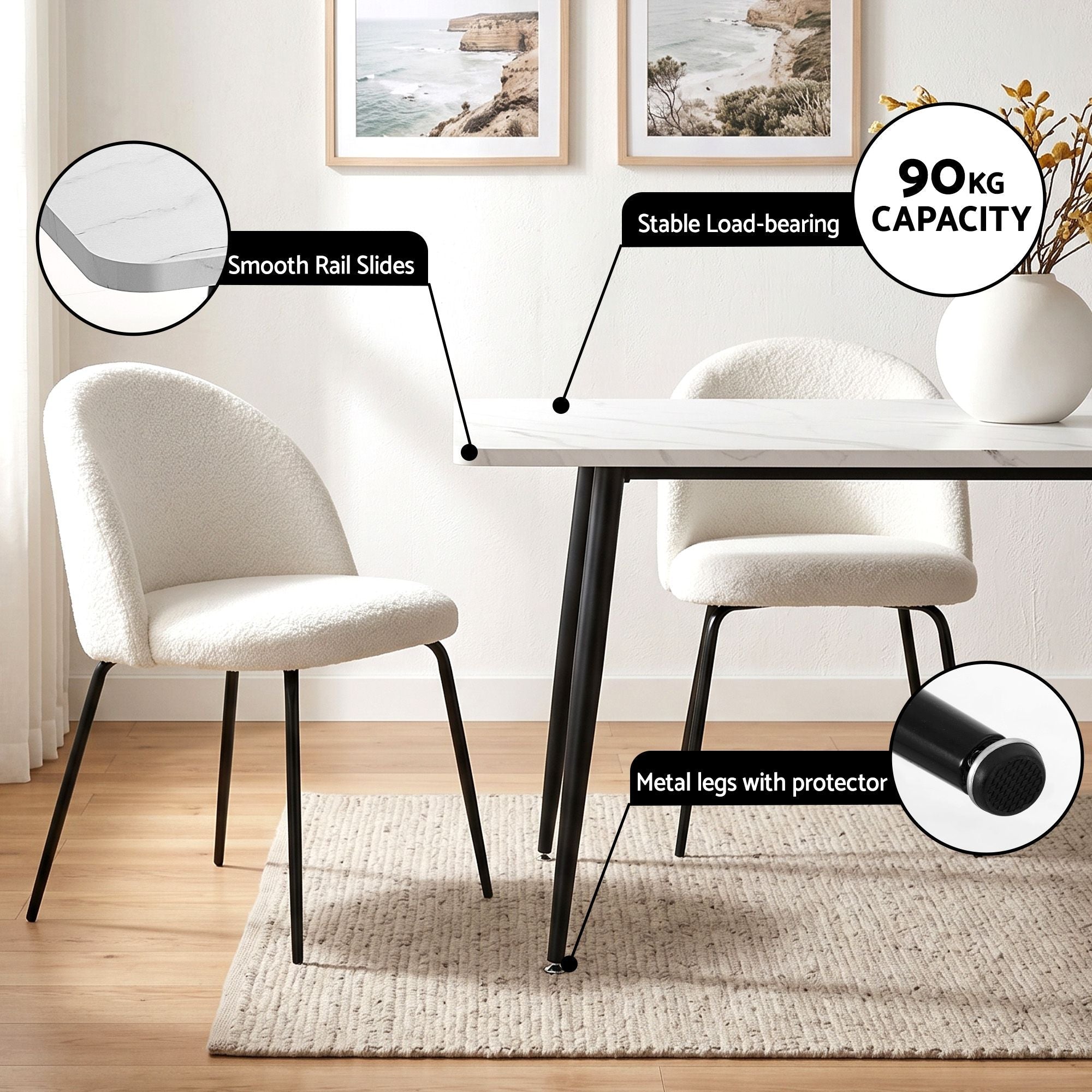 Dining Table and 4 Chairs Set White Marble Style - Furniture > Dining > Dining Set - Rivercity House & Home Co. (ABN 18 642 972 209) - Affordable Modern Furniture Australia