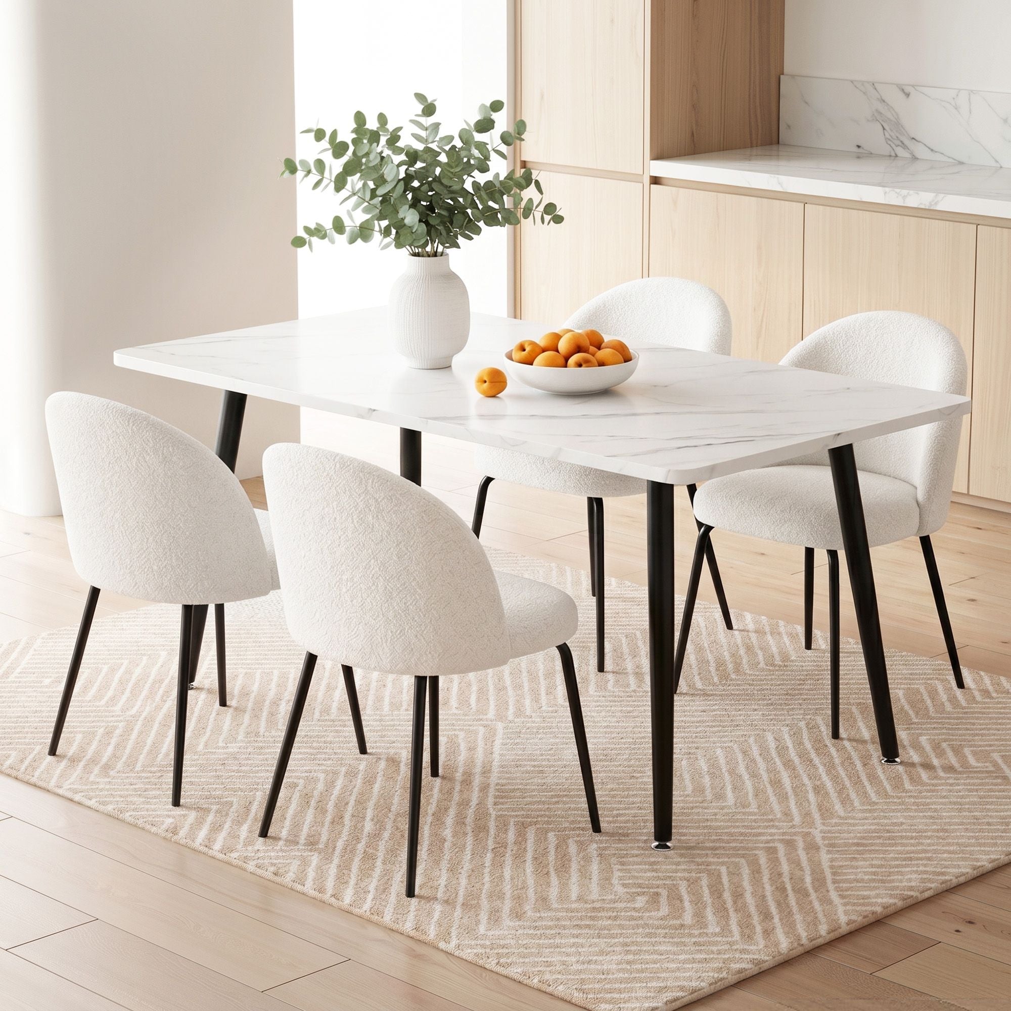 Dining Table and 4 Chairs Set White Marble Style - Furniture > Dining > Dining Set - Rivercity House & Home Co. (ABN 18 642 972 209) - Affordable Modern Furniture Australia