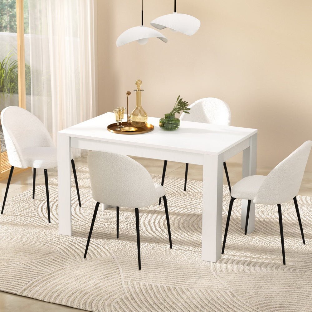 Dining Table and 4 Chairs Set White Sherpa - Furniture > Dining > Dining Set - Rivercity House & Home Co. (ABN 18 642 972 209) - Affordable Modern Furniture Australia