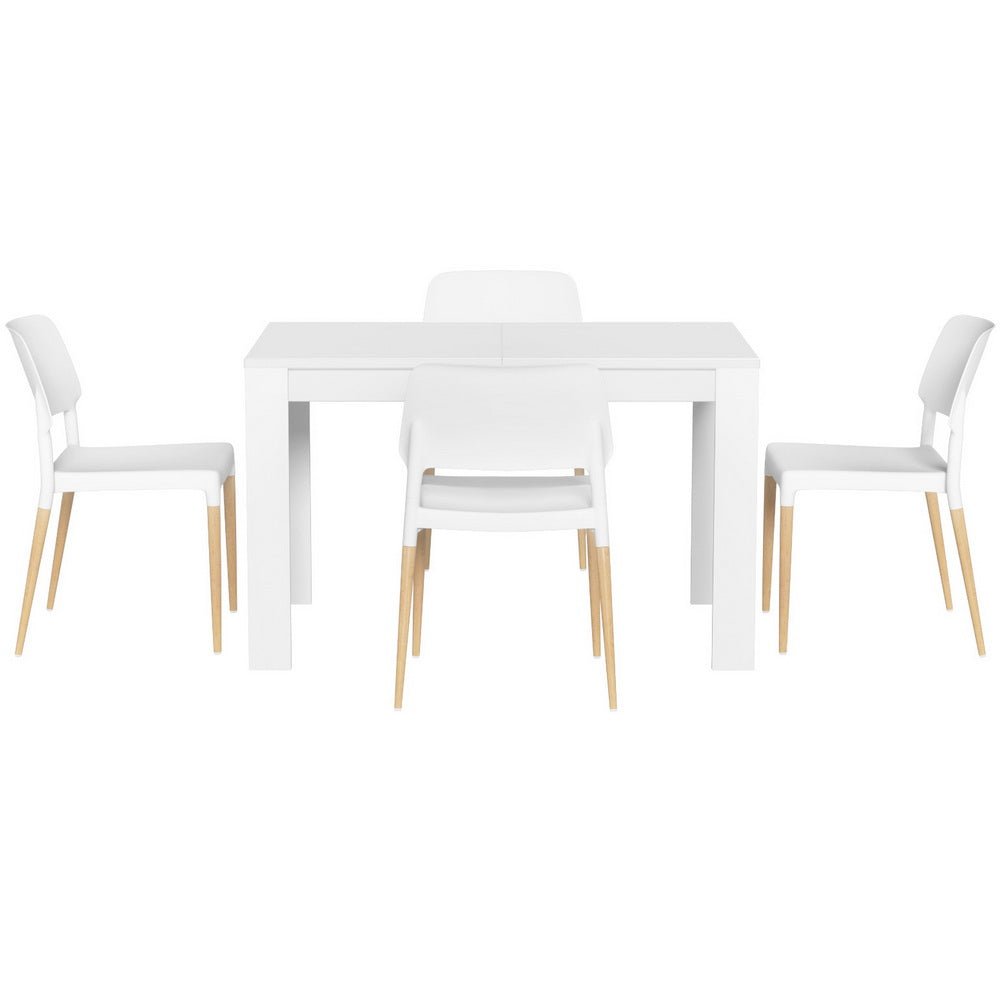 Dining Table and 4 Chairs Set White Wood - Furniture > Dining > Dining Set - Rivercity House & Home Co. (ABN 18 642 972 209) - Affordable Modern Furniture Australia