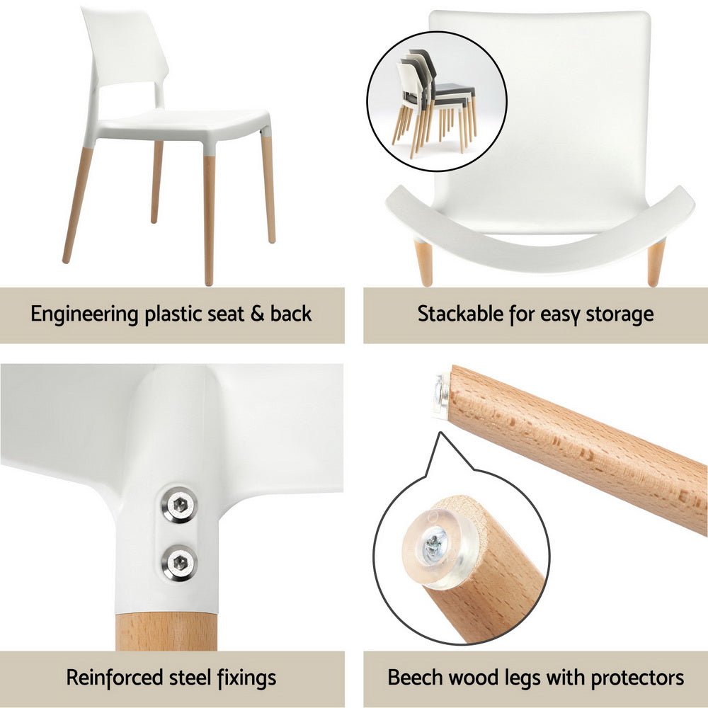 Dining Table and 4 Chairs Set White Wood - Furniture > Dining > Dining Set - Rivercity House & Home Co. (ABN 18 642 972 209) - Affordable Modern Furniture Australia