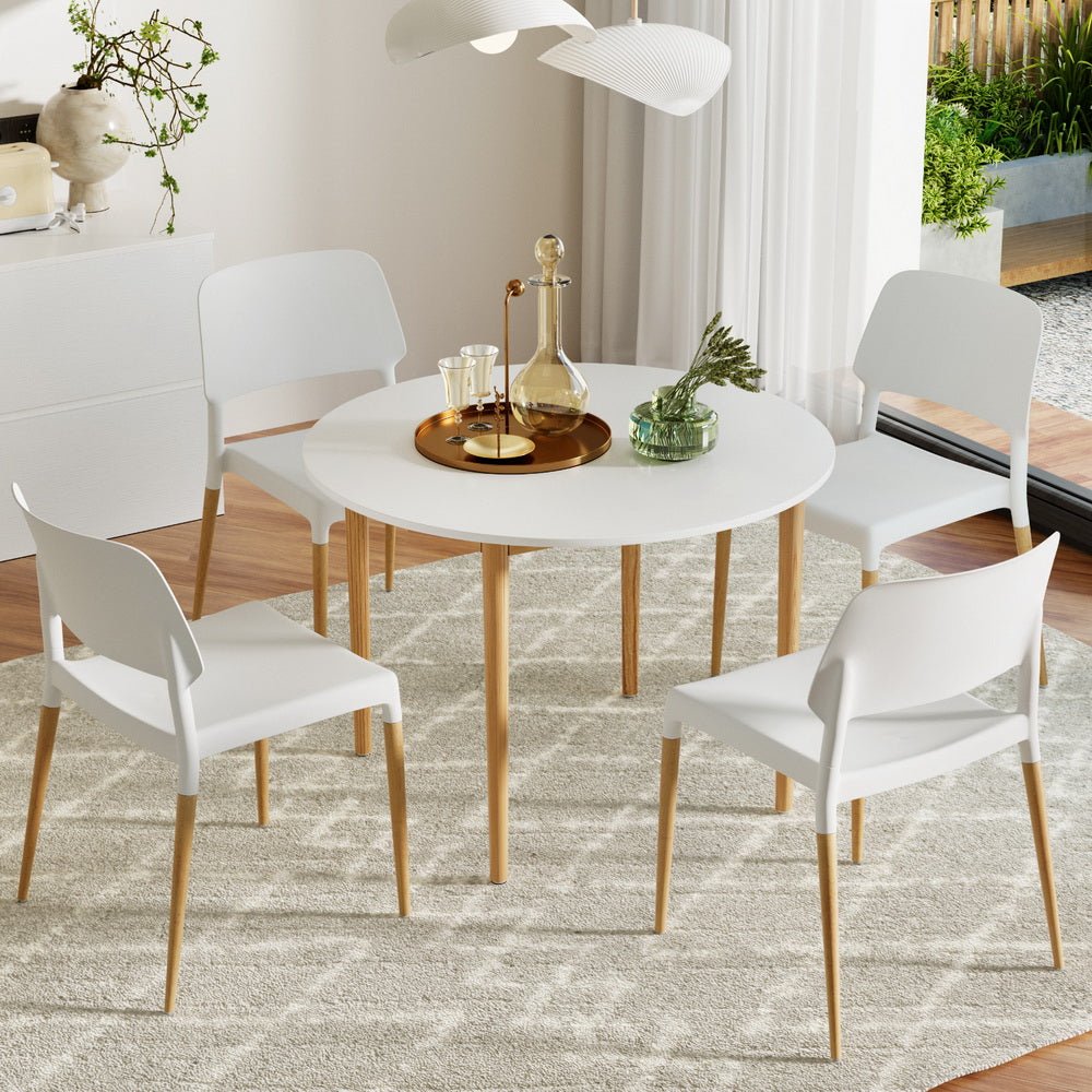 Dining Table and 4 Chairs Set White Wood - Furniture > Dining > Dining Set - Rivercity House & Home Co. (ABN 18 642 972 209) - Affordable Modern Furniture Australia