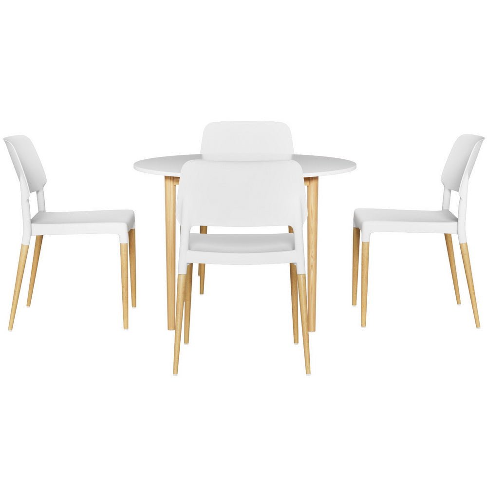 Dining Table and 4 Chairs Set White Wood - Furniture > Dining > Dining Set - Rivercity House & Home Co. (ABN 18 642 972 209) - Affordable Modern Furniture Australia
