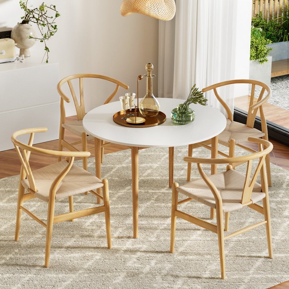 Dining Table and 4 Chairs Set Wishbone Wood - Furniture > Dining > Dining Set - Rivercity House & Home Co. (ABN 18 642 972 209) - Affordable Modern Furniture Australia