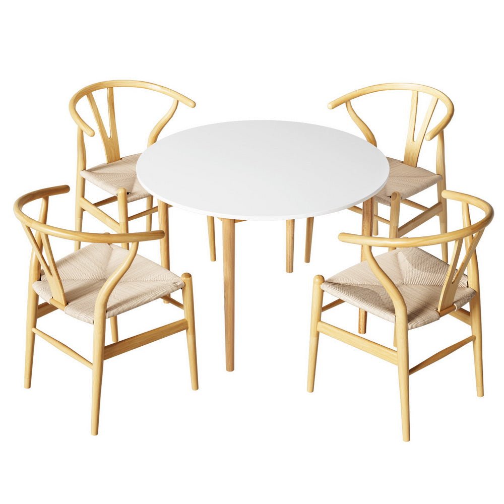 Dining Table and 4 Chairs Set Wishbone Wood - Furniture > Dining > Dining Set - Rivercity House & Home Co. (ABN 18 642 972 209) - Affordable Modern Furniture Australia