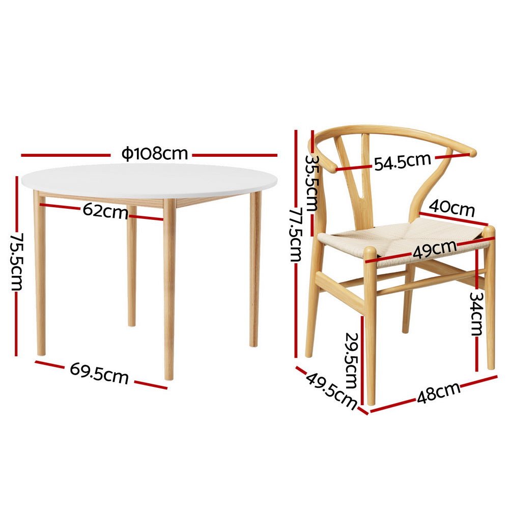 Dining Table and 4 Chairs Set Wishbone Wood - Furniture > Dining > Dining Set - Rivercity House & Home Co. (ABN 18 642 972 209) - Affordable Modern Furniture Australia