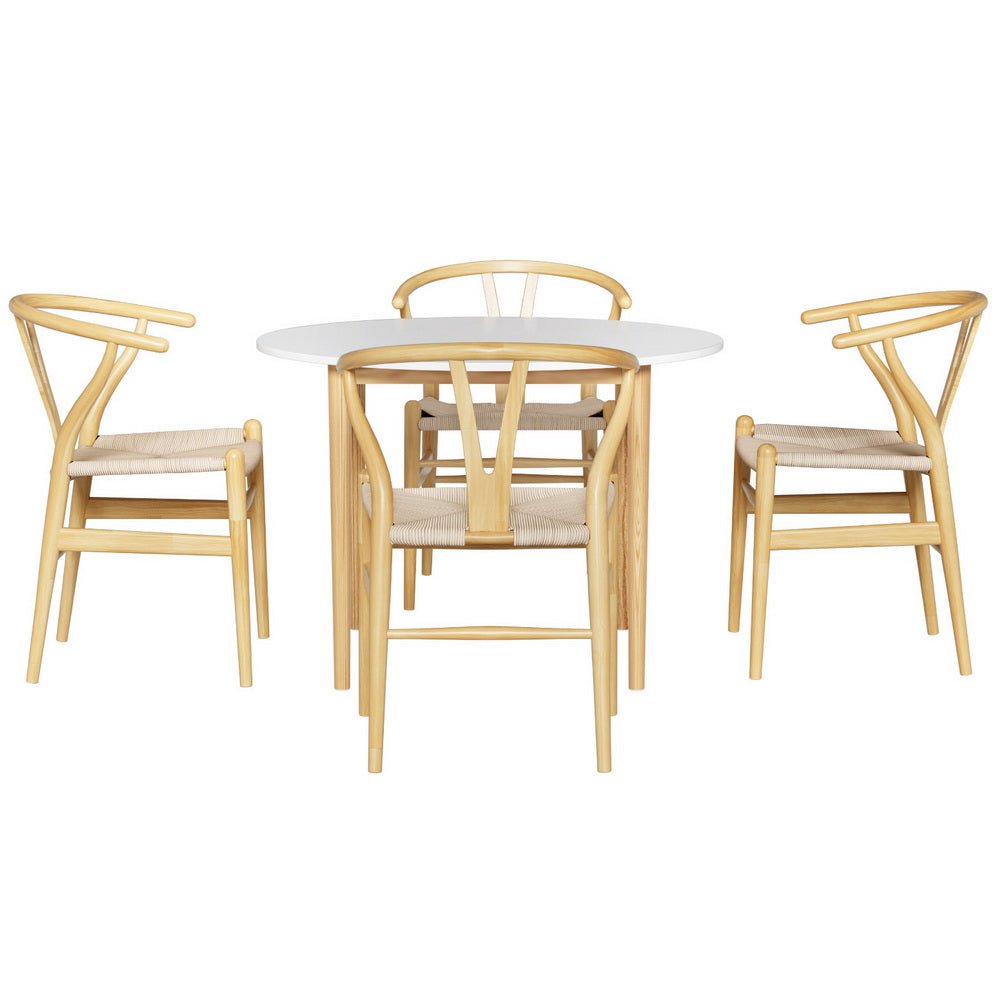 Dining Table and 4 Chairs Set Wishbone Wood - Furniture > Dining > Dining Set - Rivercity House & Home Co. (ABN 18 642 972 209) - Affordable Modern Furniture Australia