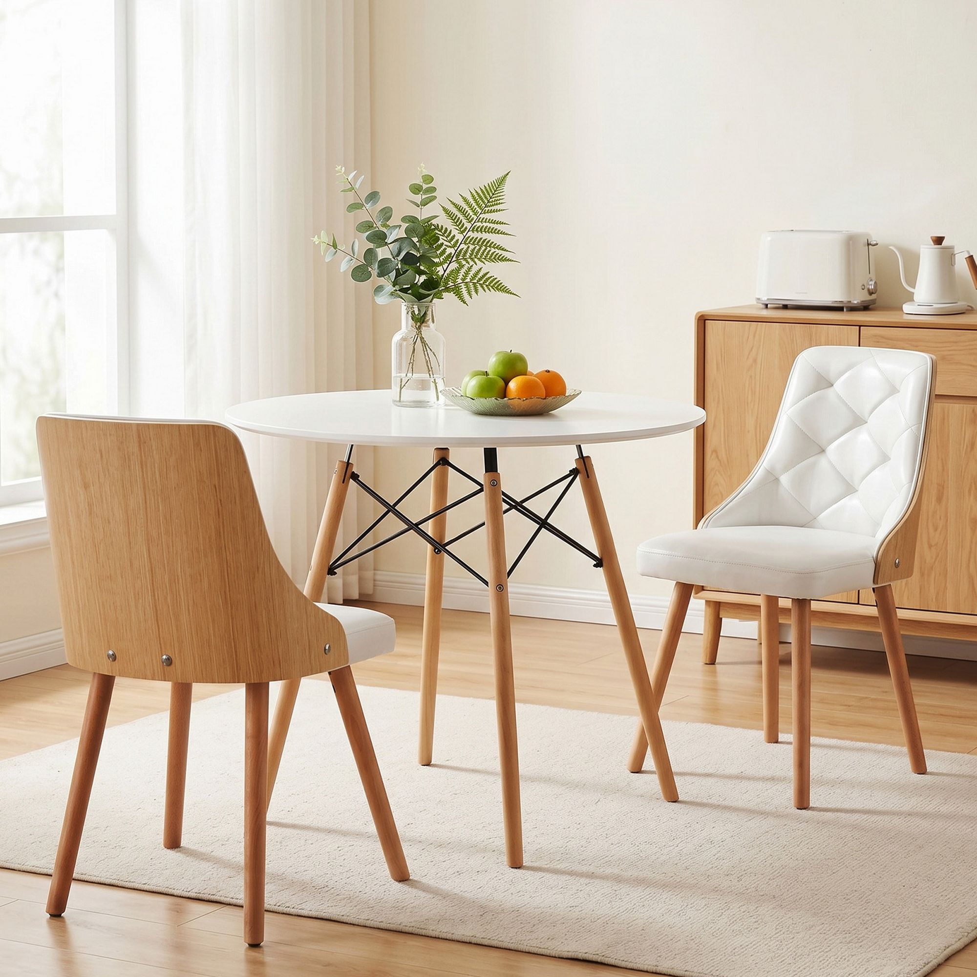 Dining Table and Chairs Set 3PCS 90cm 2 Seater Round Dining Set for Kitchen, Apartment, Dining Room White - Furniture > Dining > Dining Set - Rivercity House & Home Co. (ABN 18 642 972 209) - Affordable Modern Furniture Australia