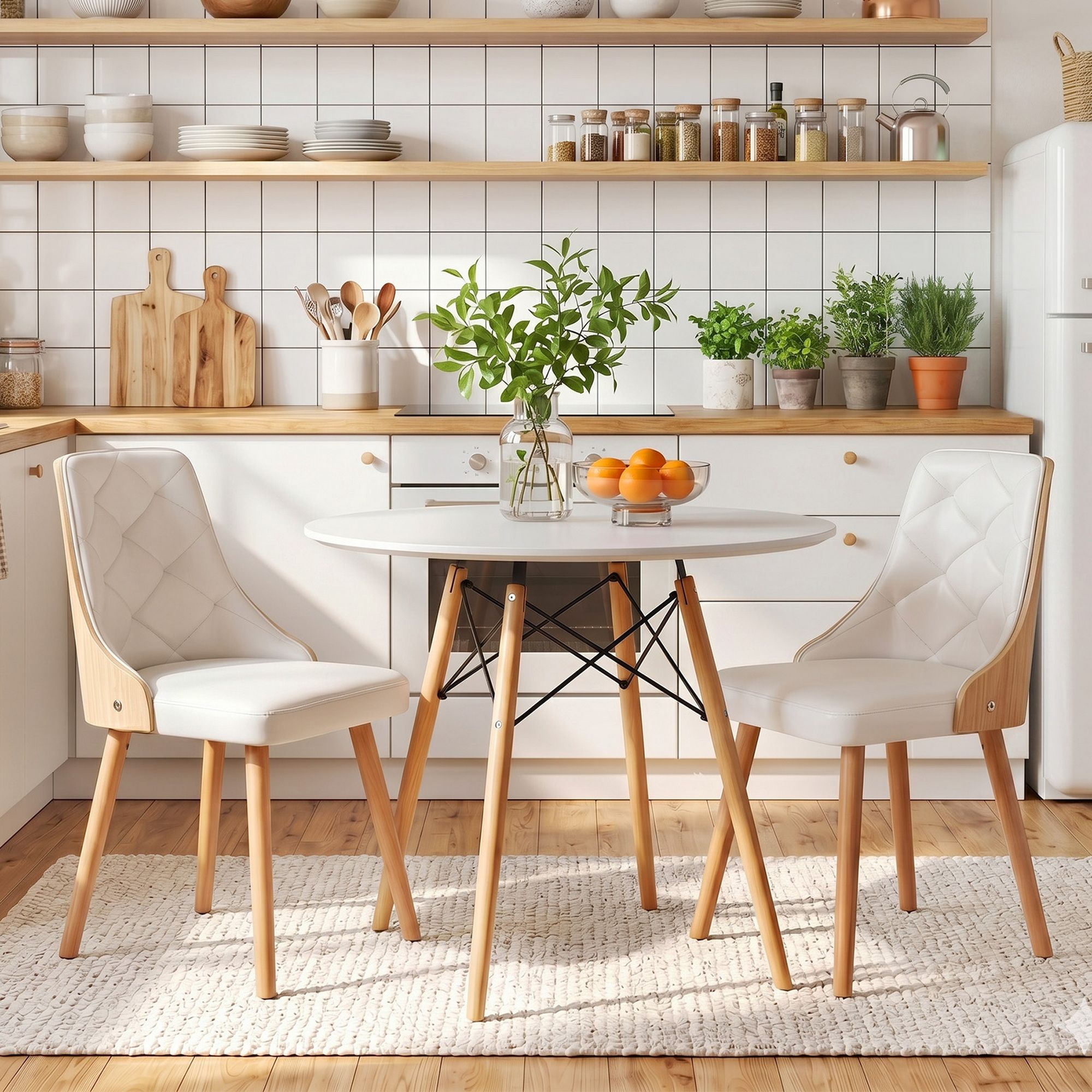 Dining Table and Chairs Set 3PCS 90cm 2 Seater Round Dining Set for Kitchen, Apartment, Dining Room White - Furniture > Dining > Dining Set - Rivercity House & Home Co. (ABN 18 642 972 209) - Affordable Modern Furniture Australia