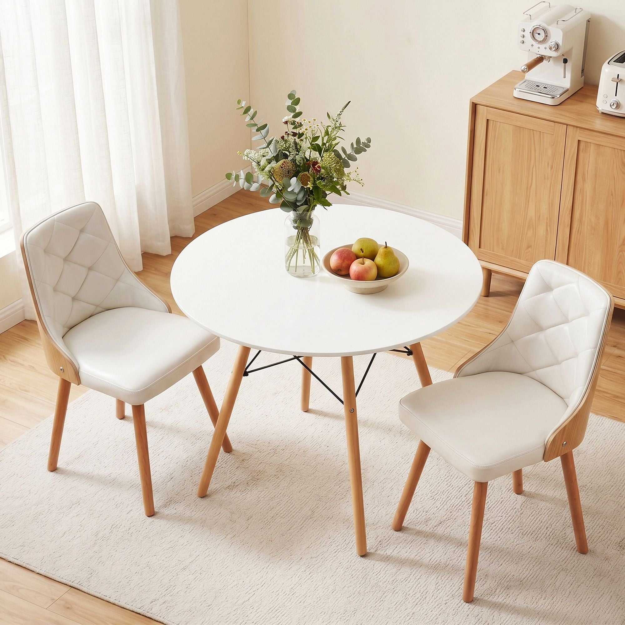 Dining Table and Chairs Set 3PCS 90cm 2 Seater Round Dining Set for Kitchen, Apartment, Dining Room White - Furniture > Dining > Dining Set - Rivercity House & Home Co. (ABN 18 642 972 209) - Affordable Modern Furniture Australia