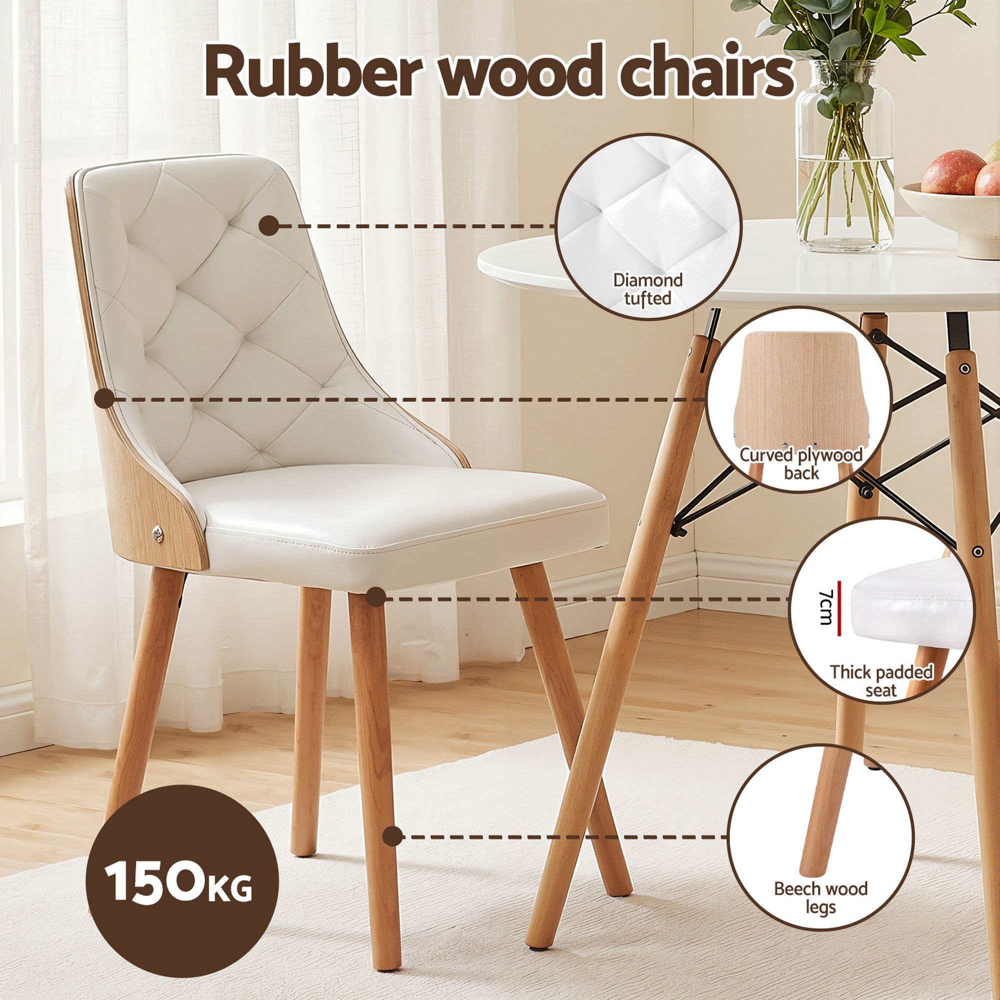 Dining Table and Chairs Set 3PCS 90cm 2 Seater Round Dining Set for Kitchen, Apartment, Dining Room White - Furniture > Dining > Dining Set - Rivercity House & Home Co. (ABN 18 642 972 209) - Affordable Modern Furniture Australia