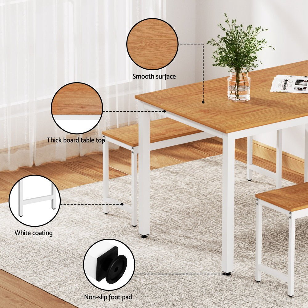 Dining Table and Chairs Set 3PCS Metal Desk Bench Sets Kitchen Furniture - Furniture > Dining > Dining Tables - Rivercity House & Home Co. (ABN 18 642 972 209) - Affordable Modern Furniture Australia