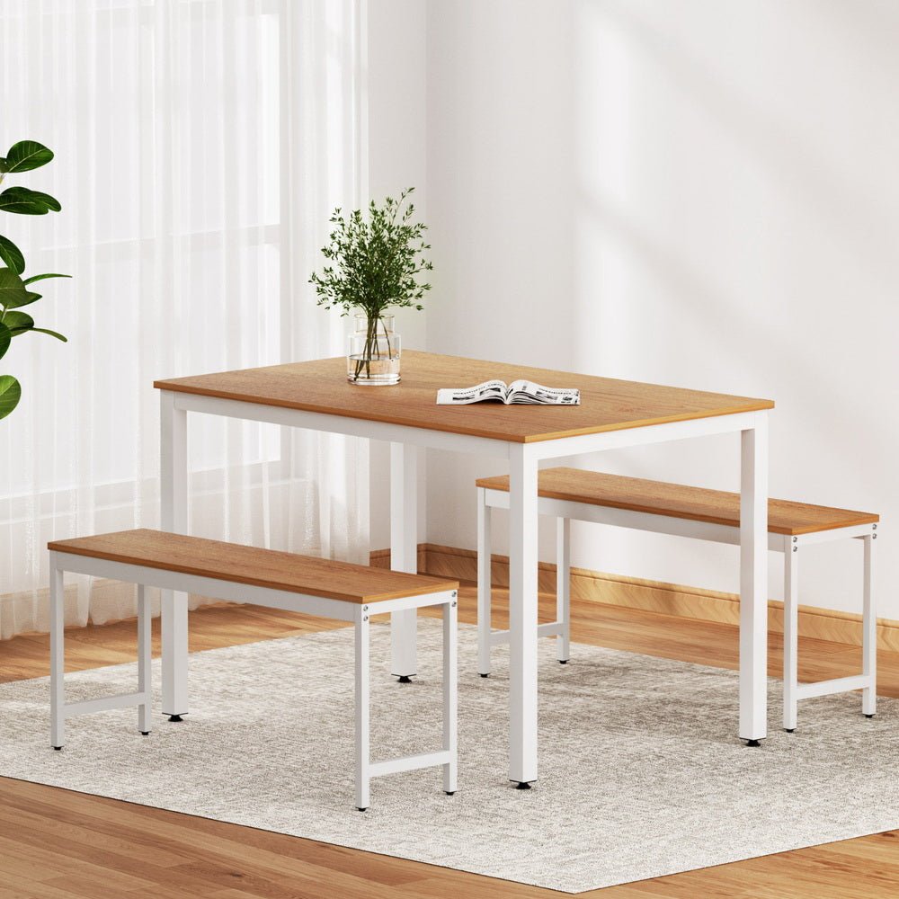 Dining Table and Chairs Set 3PCS Metal Desk Bench Sets Kitchen Furniture - Furniture > Dining > Dining Tables - Rivercity House & Home Co. (ABN 18 642 972 209) - Affordable Modern Furniture Australia