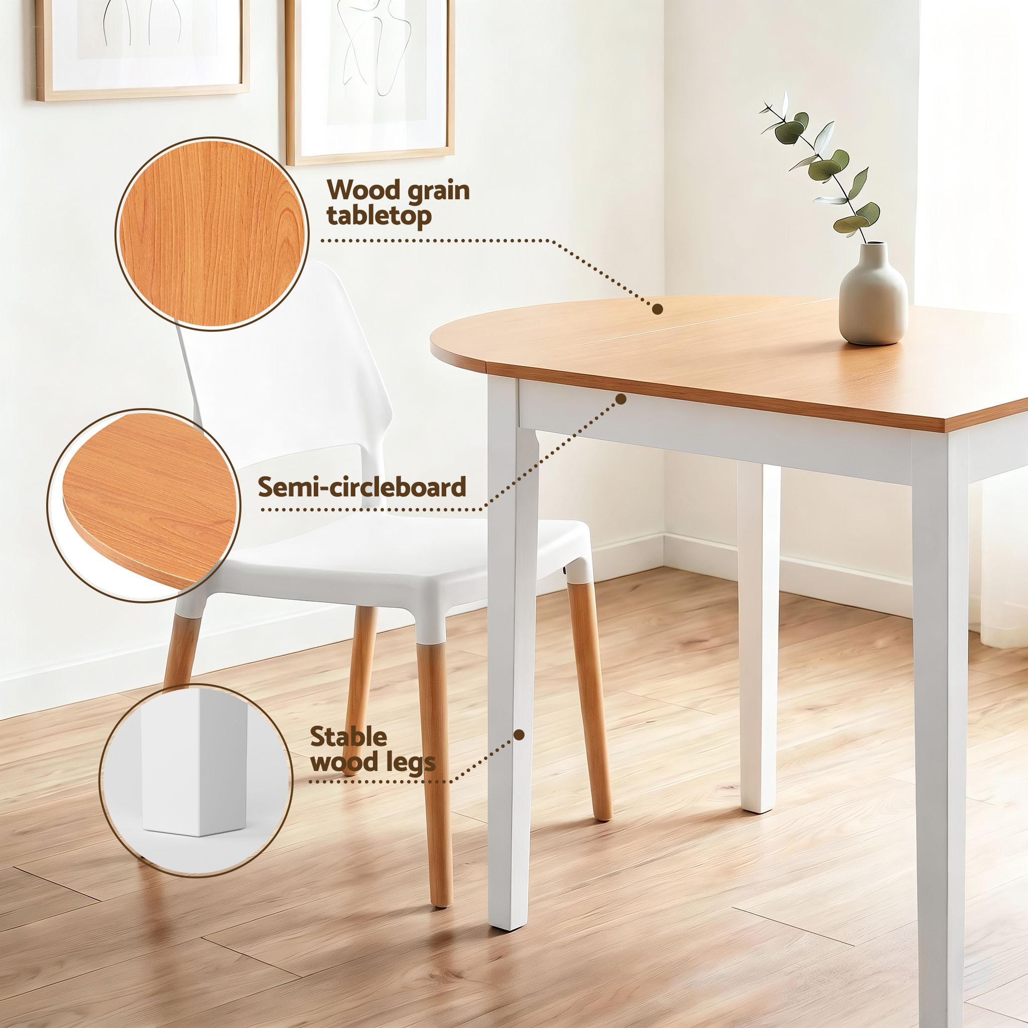Dining Table and Chairs Set 5PCS, 75 - 110cm Drop - Leaf Table, with 4 Dining Chairs White Wooden, 4 Seater Dining Table Set for Kitchen, Apartment, Café - Furniture > Dining > Dining Set - Rivercity House & Home Co. (ABN 18 642 972 209) - Affordable Modern Furniture Australia