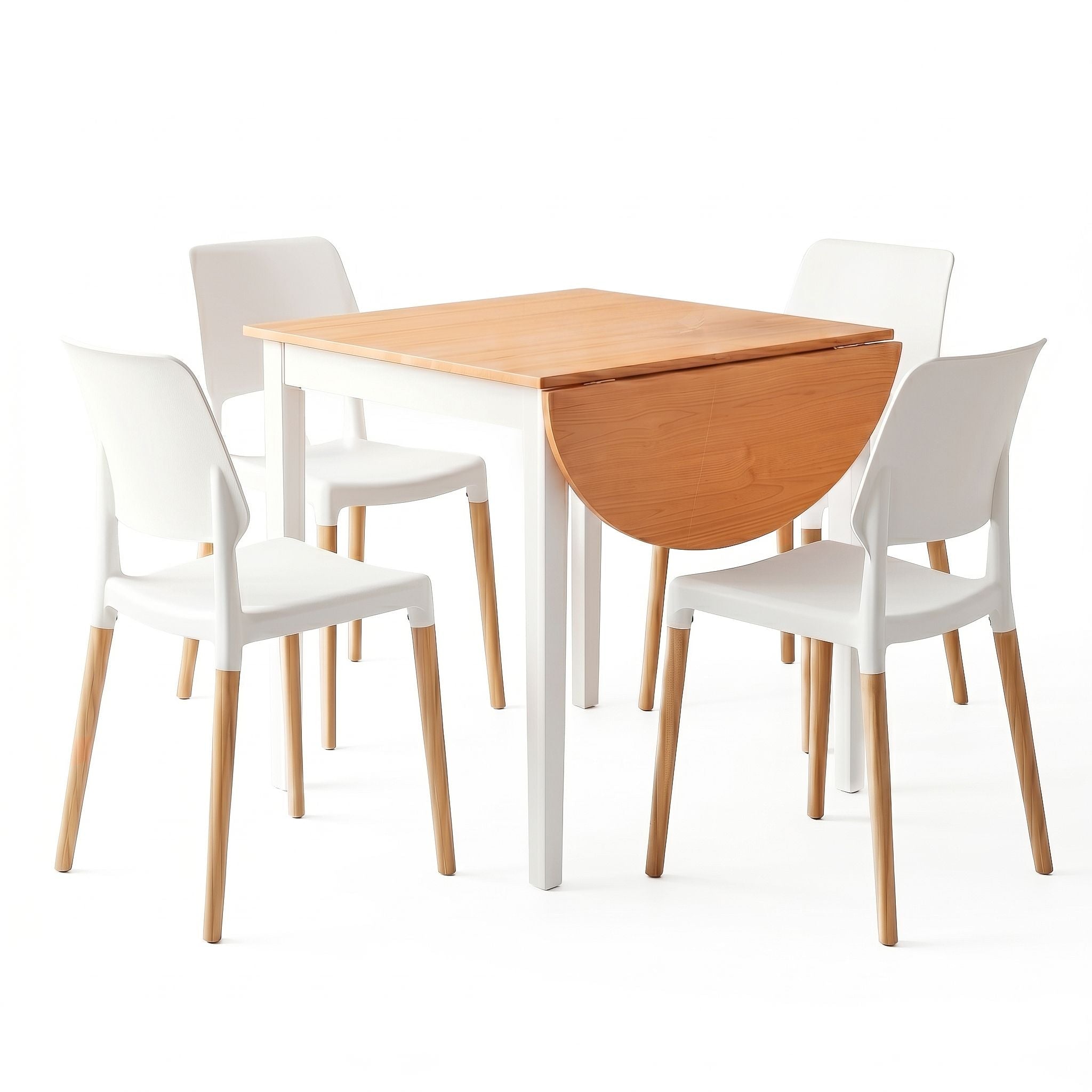 Dining Table and Chairs Set 5PCS, 75 - 110cm Drop - Leaf Table, with 4 Dining Chairs White Wooden, 4 Seater Dining Table Set for Kitchen, Apartment, Café - Furniture > Dining > Dining Set - Rivercity House & Home Co. (ABN 18 642 972 209) - Affordable Modern Furniture Australia