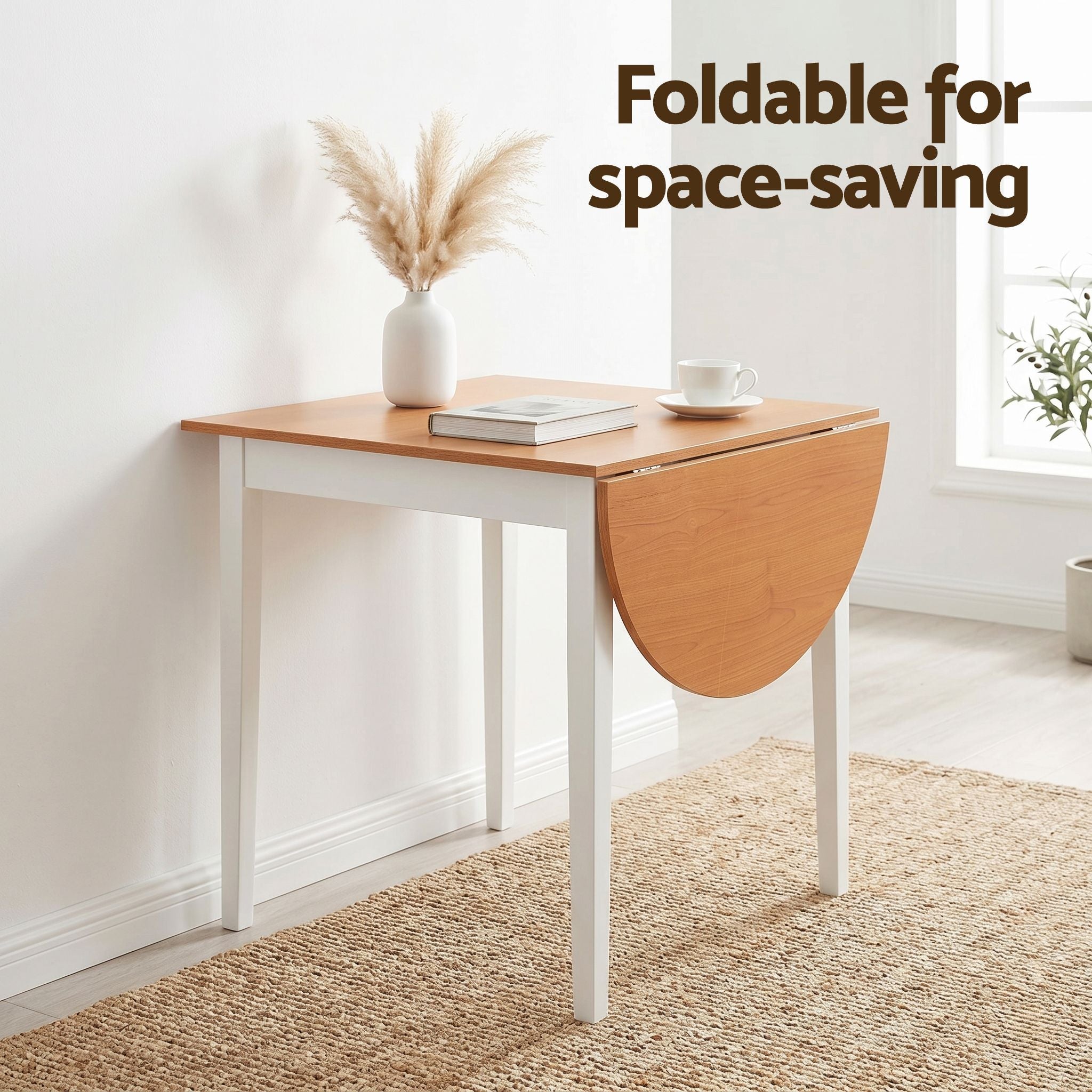 Dining Table and Chairs Set 5PCS, 75 - 110cm Drop - Leaf Table, with 4 Dining Chairs White Wooden, 4 Seater Dining Table Set for Kitchen, Apartment, Café - Furniture > Dining > Dining Set - Rivercity House & Home Co. (ABN 18 642 972 209) - Affordable Modern Furniture Australia