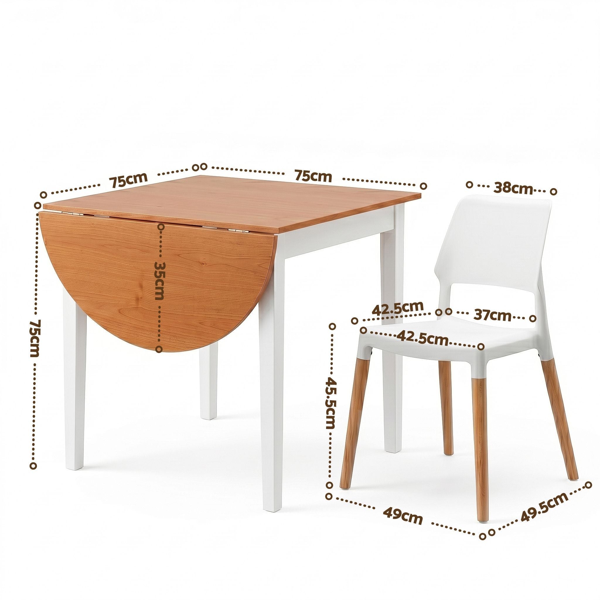 Dining Table and Chairs Set 5PCS, 75 - 110cm Drop - Leaf Table, with 4 Dining Chairs White Wooden, 4 Seater Dining Table Set for Kitchen, Apartment, Café - Furniture > Dining > Dining Set - Rivercity House & Home Co. (ABN 18 642 972 209) - Affordable Modern Furniture Australia