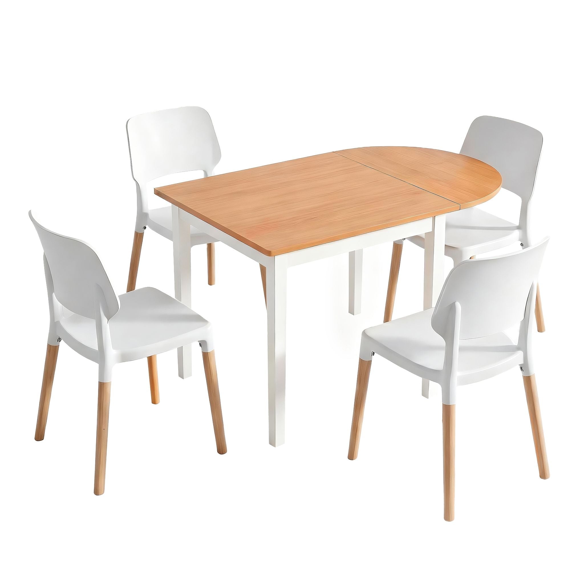 Dining Table and Chairs Set 5PCS, 75 - 110cm Drop - Leaf Table, with 4 Dining Chairs White Wooden, 4 Seater Dining Table Set for Kitchen, Apartment, Café - Furniture > Dining > Dining Set - Rivercity House & Home Co. (ABN 18 642 972 209) - Affordable Modern Furniture Australia