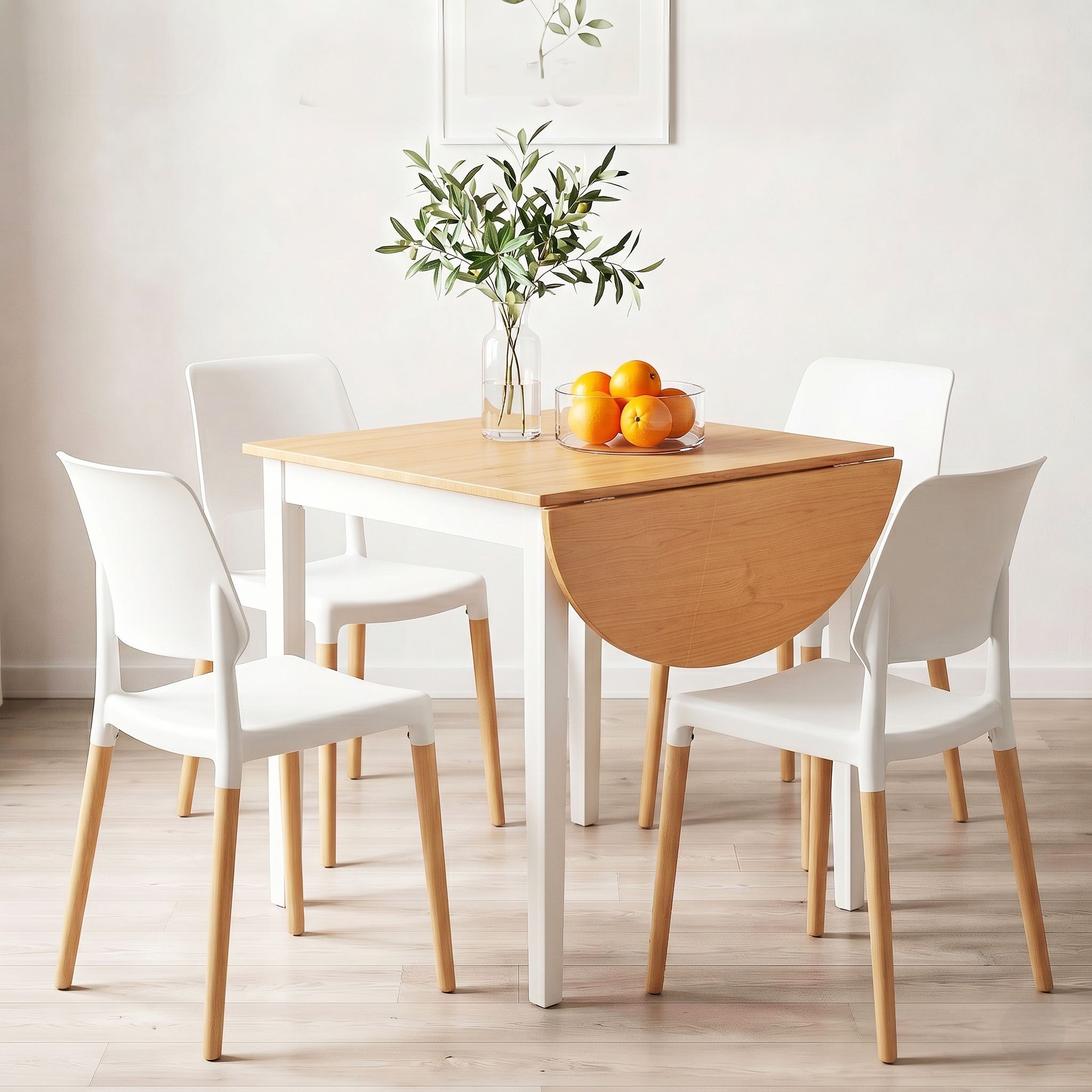 Dining Table and Chairs Set 5PCS, 75 - 110cm Drop - Leaf Table, with 4 Dining Chairs White Wooden, 4 Seater Dining Table Set for Kitchen, Apartment, Café - Furniture > Dining > Dining Set - Rivercity House & Home Co. (ABN 18 642 972 209) - Affordable Modern Furniture Australia