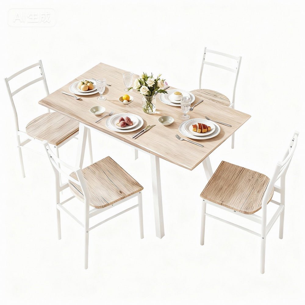 Dining Table and Chairs Set 5pcs Foldable Kitchen Furniture Natural White - Furniture > Dining > Dining Set - Rivercity House & Home Co. (ABN 18 642 972 209) - Affordable Modern Furniture Australia