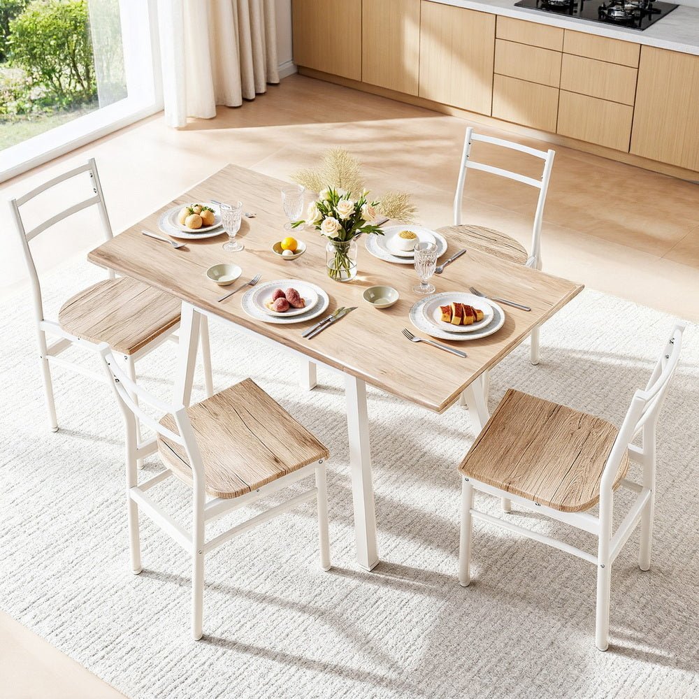 Dining Table and Chairs Set 5pcs Foldable Kitchen Furniture Natural White - Furniture > Dining > Dining Set - Rivercity House & Home Co. (ABN 18 642 972 209) - Affordable Modern Furniture Australia