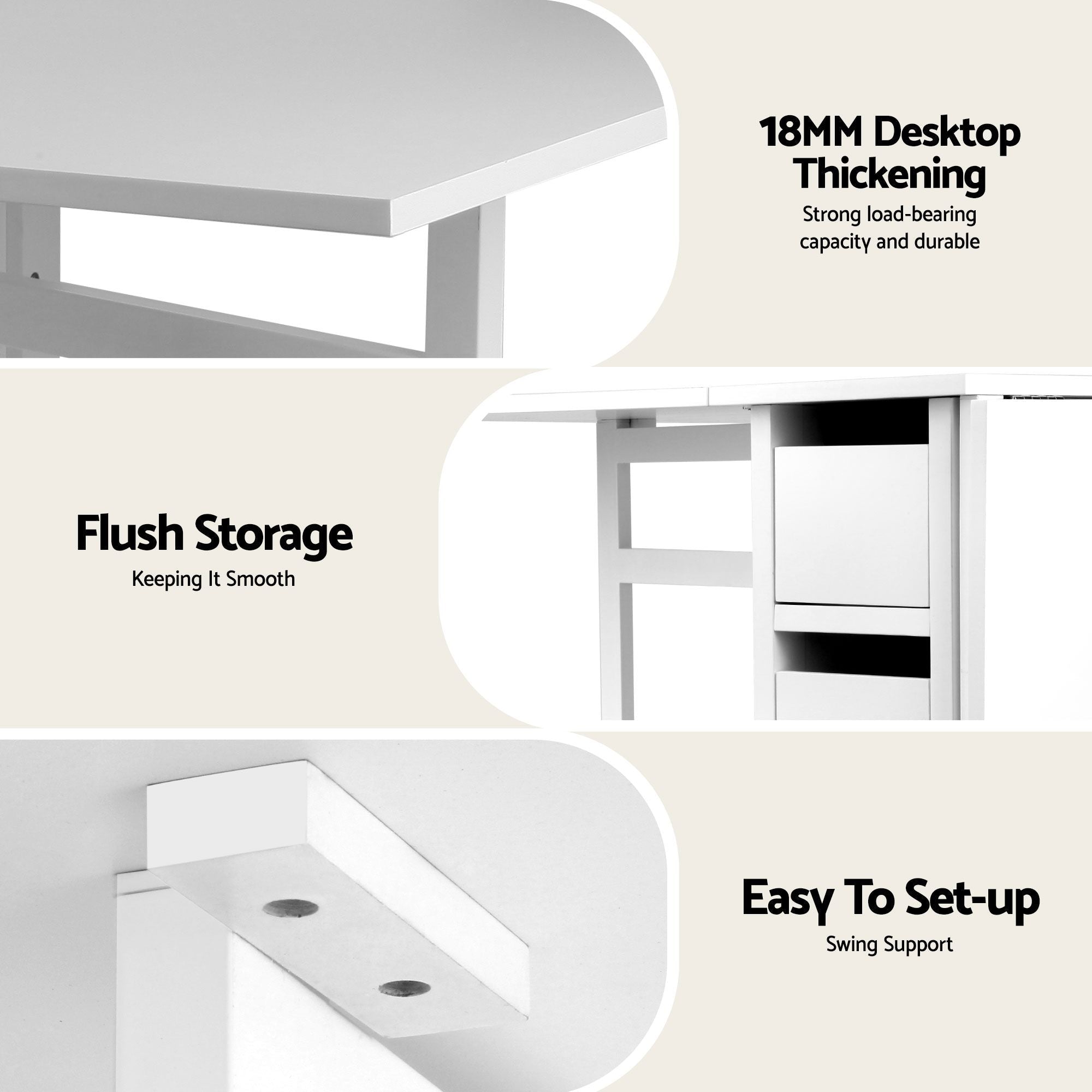 Dining Table and Chairs Set 5pcs Foldable Kitchen Furniture with 2 Drawers Black and White - Furniture > Dining > Dining Set - Rivercity House & Home Co. (ABN 18 642 972 209) - Affordable Modern Furniture Australia