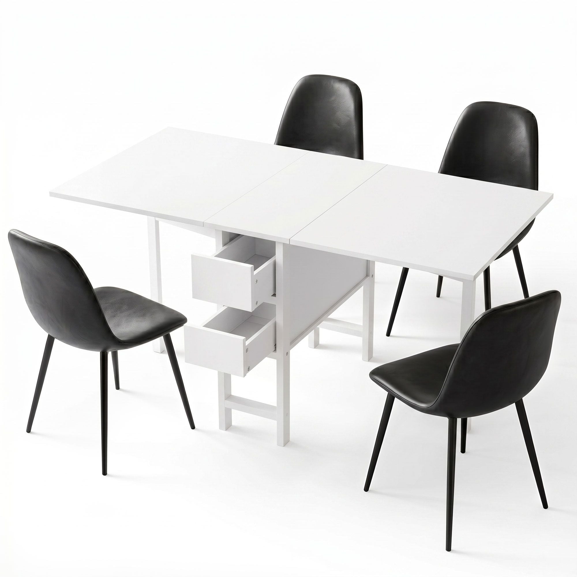 Dining Table and Chairs Set 5pcs Foldable with 2 Drawers Black and White - Furniture > Dining > Dining Set - Rivercity House & Home Co. (ABN 18 642 972 209) - Affordable Modern Furniture Australia
