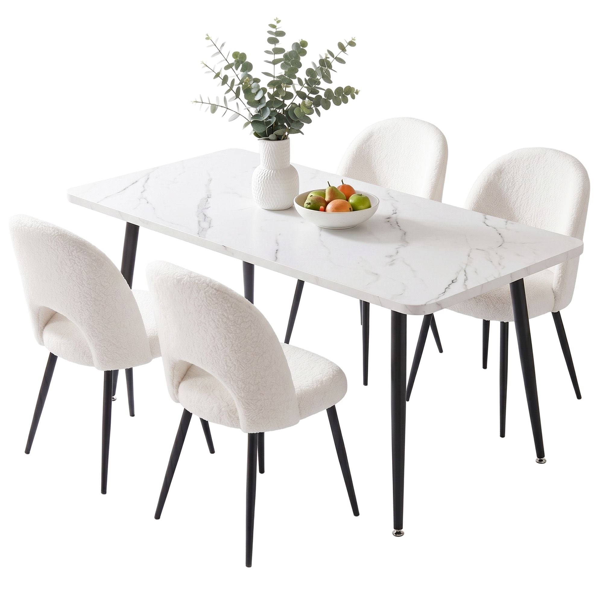 Dining Table and Chairs Set 5pcs Kitchen Furniture Marble White - Furniture > Dining > Dining Set - Rivercity House & Home Co. (ABN 18 642 972 209) - Affordable Modern Furniture Australia