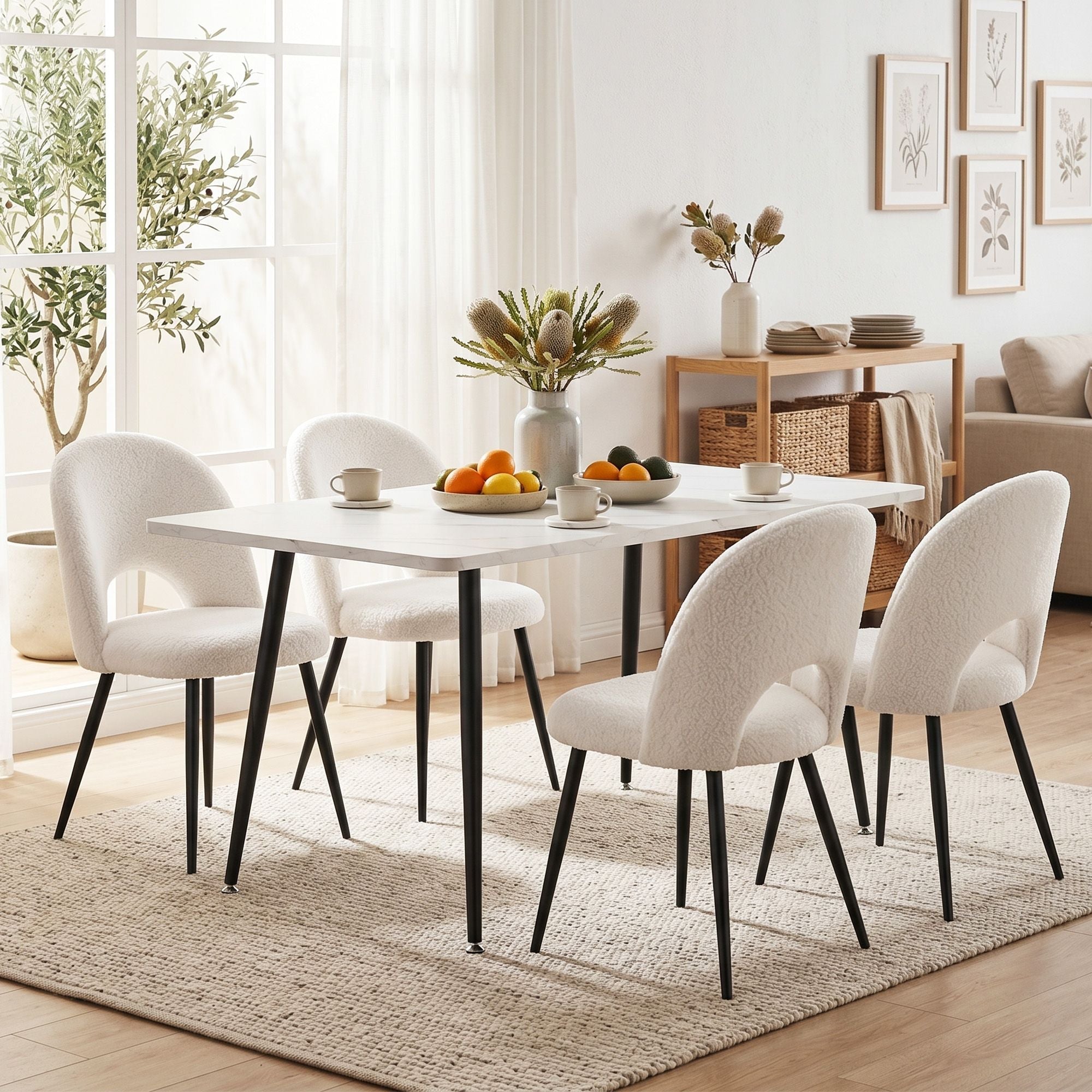 Dining Table and Chairs Set 5pcs Kitchen Furniture Marble White - Furniture > Dining > Dining Set - Rivercity House & Home Co. (ABN 18 642 972 209) - Affordable Modern Furniture Australia