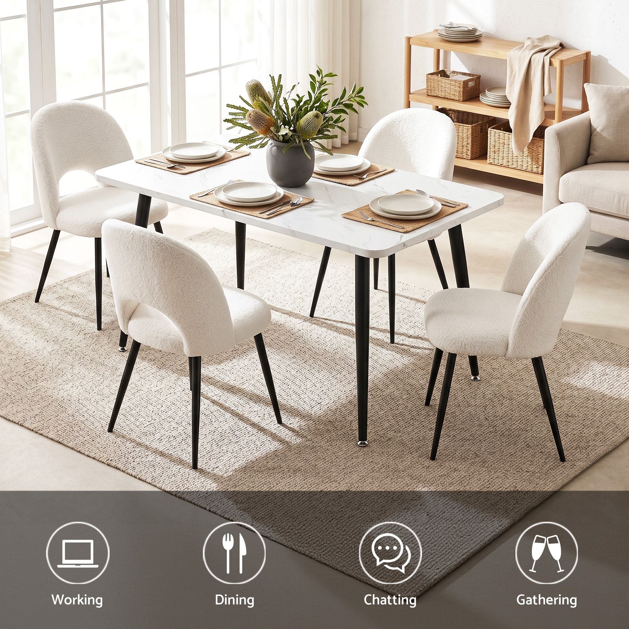 Dining Table and Chairs Set 5pcs Kitchen Furniture Marble White - Furniture > Dining > Dining Set - Rivercity House & Home Co. (ABN 18 642 972 209) - Affordable Modern Furniture Australia