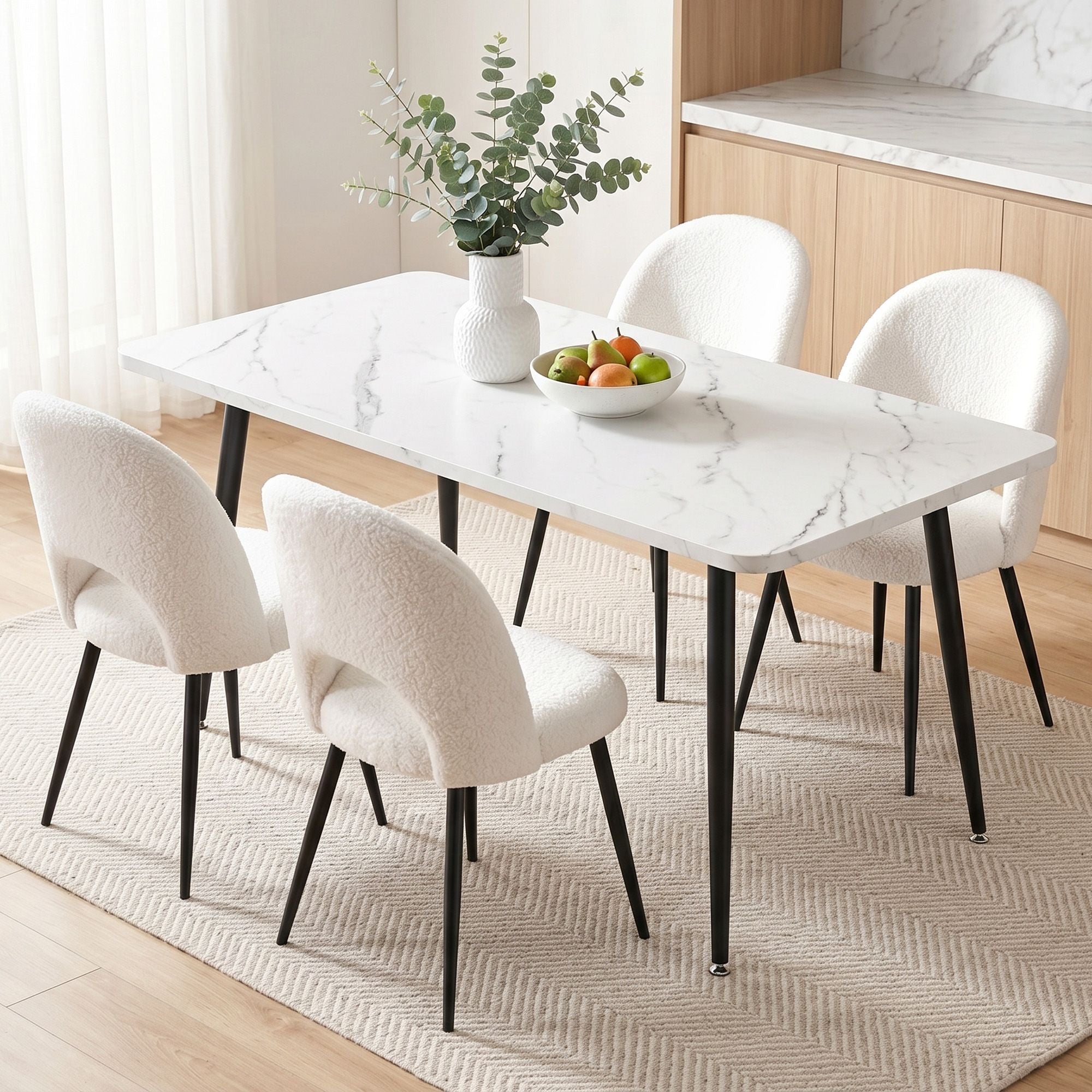 Dining Table and Chairs Set 5pcs Kitchen Furniture Marble White - Furniture > Dining > Dining Set - Rivercity House & Home Co. (ABN 18 642 972 209) - Affordable Modern Furniture Australia