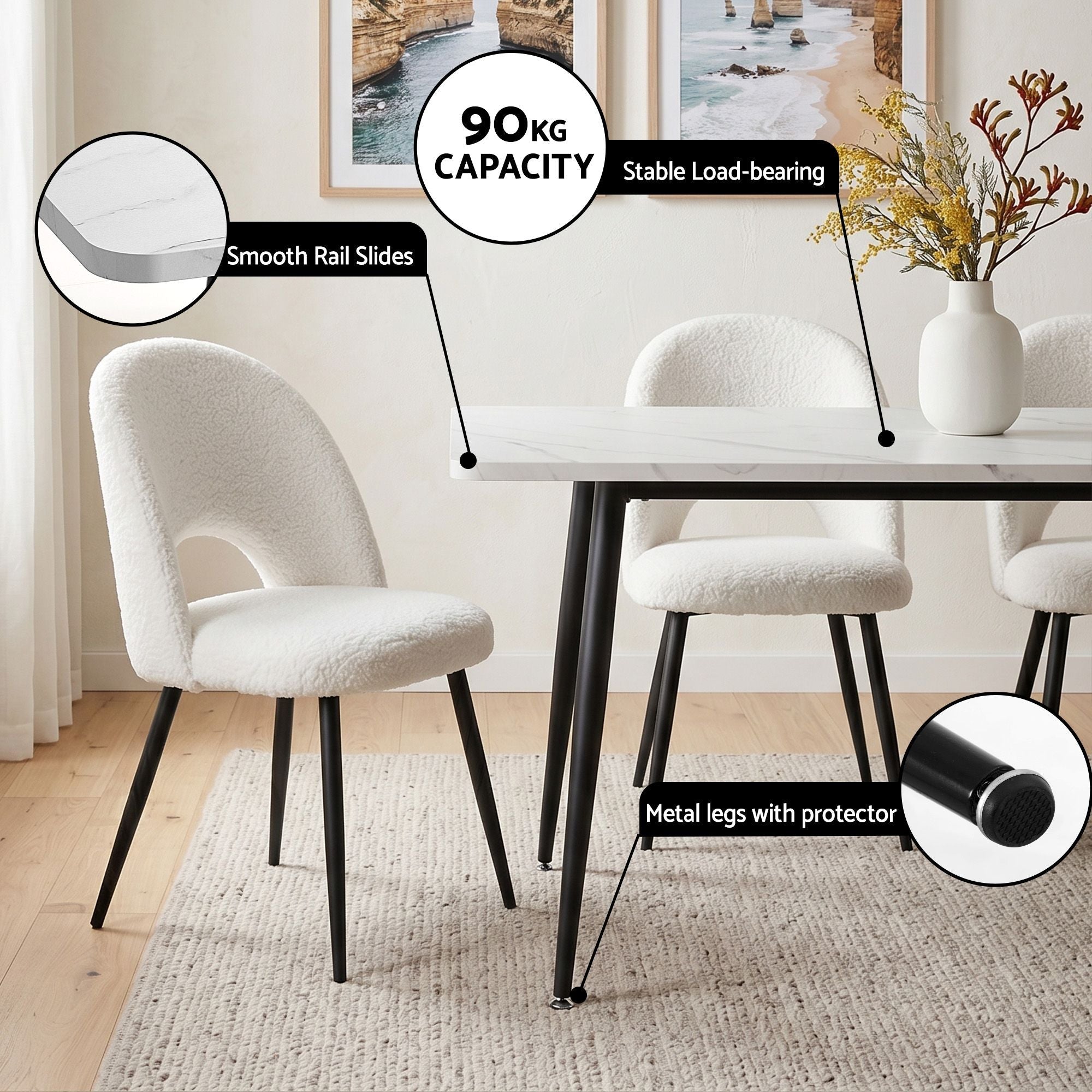 Dining Table and Chairs Set 5pcs Kitchen Furniture Marble White - Furniture > Dining > Dining Set - Rivercity House & Home Co. (ABN 18 642 972 209) - Affordable Modern Furniture Australia
