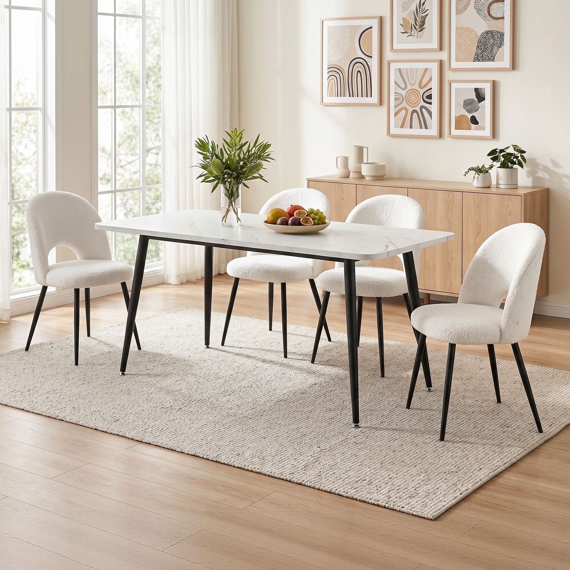 Dining Table and Chairs Set 5pcs Kitchen Furniture Marble White - Furniture > Dining > Dining Set - Rivercity House & Home Co. (ABN 18 642 972 209) - Affordable Modern Furniture Australia