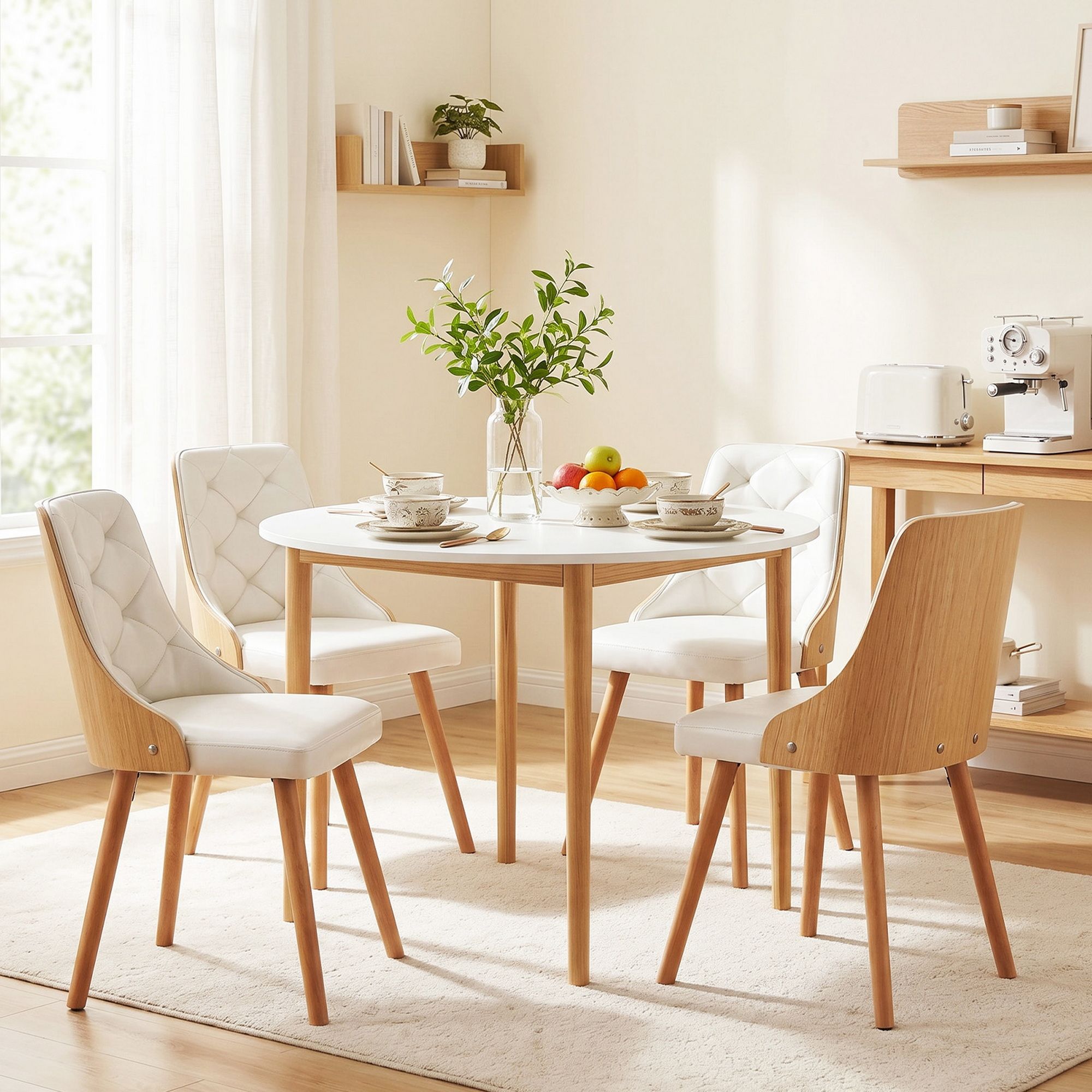 Dining Table and Chairs Set 5PCS Round 4 PU Leather Seater Dining Set White - Furniture > Dining > Dining Set - Rivercity House & Home Co. (ABN 18 642 972 209) - Affordable Modern Furniture Australia