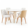 5PCS Round 4-Seater Dining Table and Chairs Set with PU Leather - White