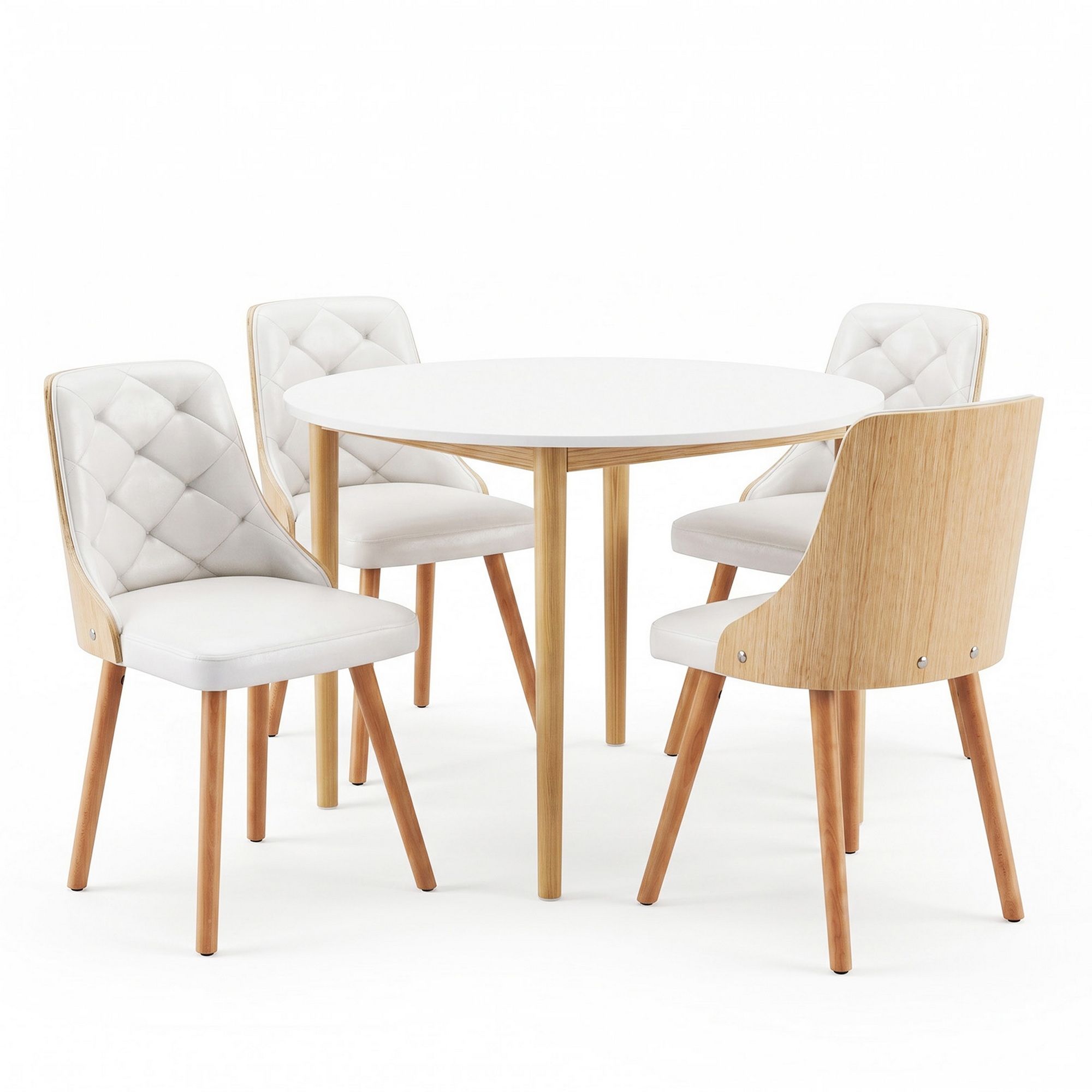Dining Table and Chairs Set 5PCS Round 4 PU Leather Seater Dining Set White - Furniture > Dining > Dining Set - Rivercity House & Home Co. (ABN 18 642 972 209) - Affordable Modern Furniture Australia