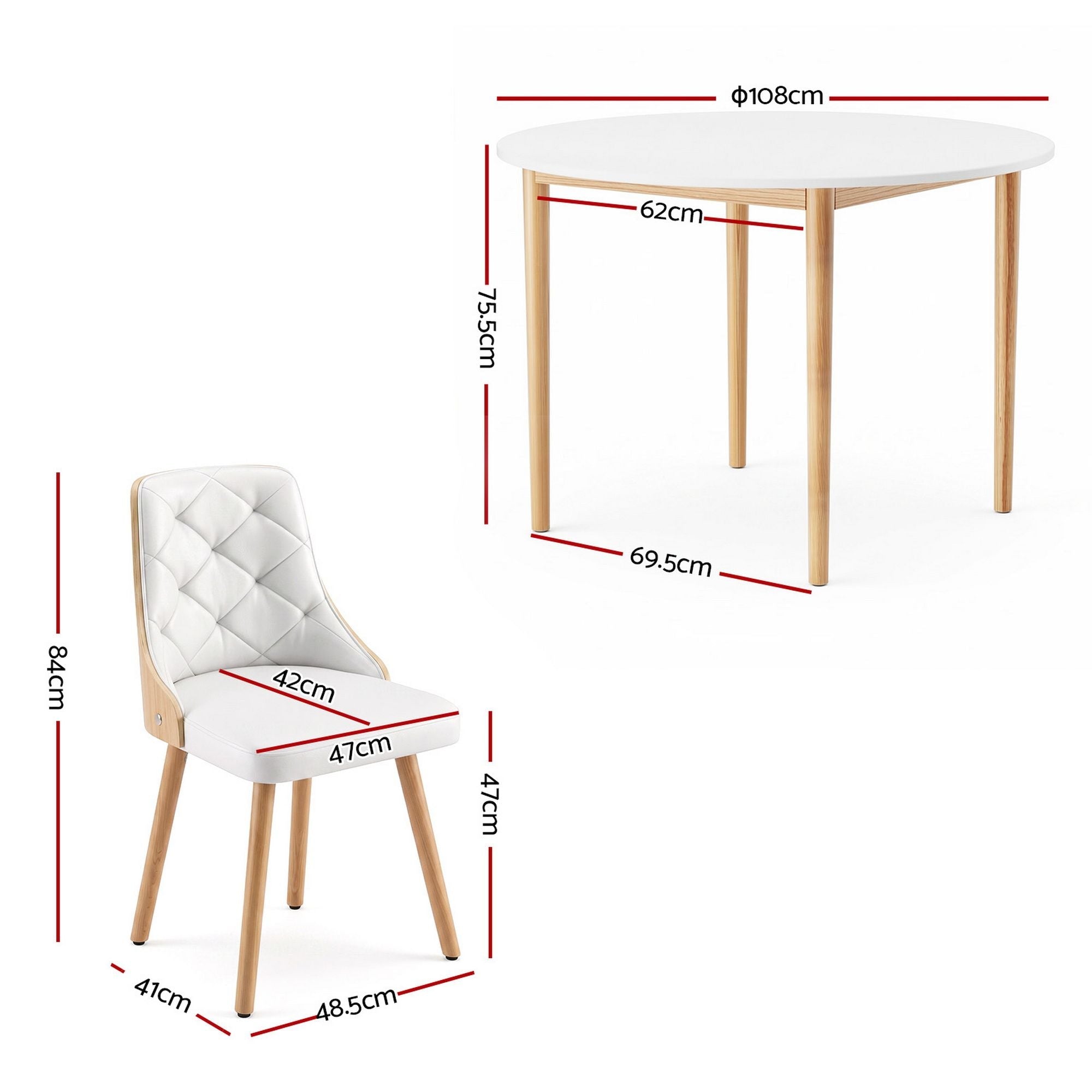 Dining Table and Chairs Set 5PCS Round 4 PU Leather Seater Dining Set White - Furniture > Dining > Dining Set - Rivercity House & Home Co. (ABN 18 642 972 209) - Affordable Modern Furniture Australia