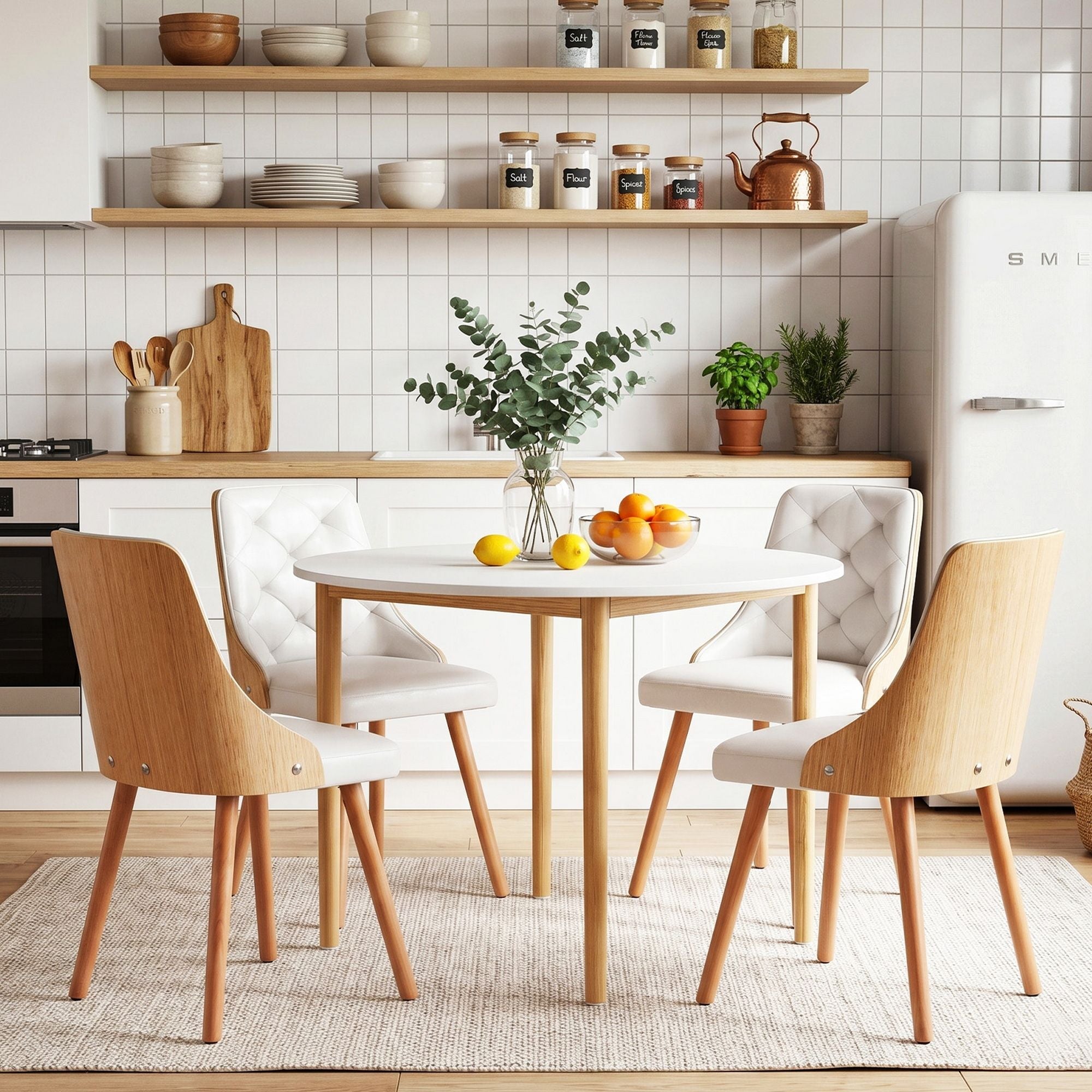 Dining Table and Chairs Set 5PCS Round 4 PU Leather Seater Dining Set White - Furniture > Dining > Dining Set - Rivercity House & Home Co. (ABN 18 642 972 209) - Affordable Modern Furniture Australia