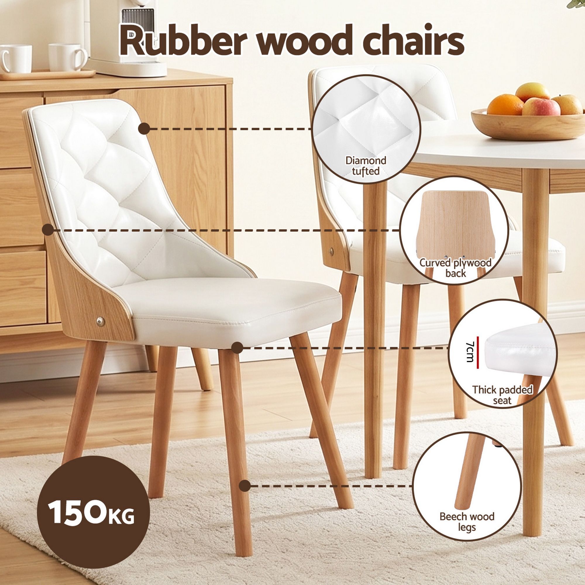 Dining Table and Chairs Set 5PCS Round 4 PU Leather Seater Dining Set White - Furniture > Dining > Dining Set - Rivercity House & Home Co. (ABN 18 642 972 209) - Affordable Modern Furniture Australia