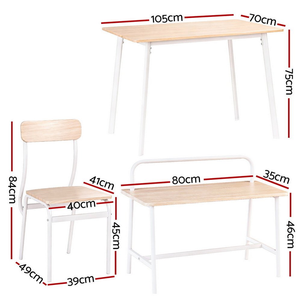 Dining Table and Chairs Set of 4 Bench Kitchen Furniture Natural and White - Furniture > Dining > Dining Set - Rivercity House & Home Co. (ABN 18 642 972 209) - Affordable Modern Furniture Australia