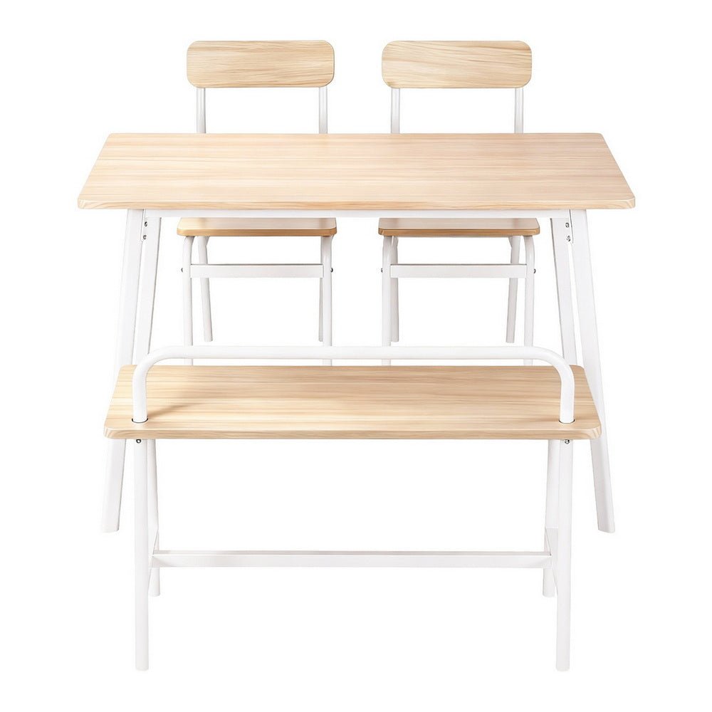 Dining Table and Chairs Set of 4 Bench Kitchen Furniture Natural and White - Furniture > Dining > Dining Set - Rivercity House & Home Co. (ABN 18 642 972 209) - Affordable Modern Furniture Australia