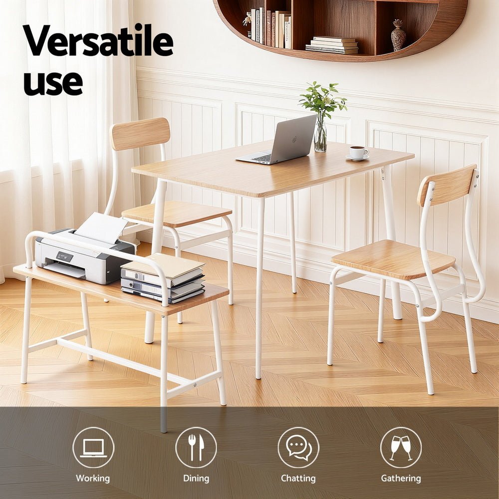 Dining Table and Chairs Set of 4 Bench Kitchen Furniture Natural and White - Furniture > Dining > Dining Set - Rivercity House & Home Co. (ABN 18 642 972 209) - Affordable Modern Furniture Australia