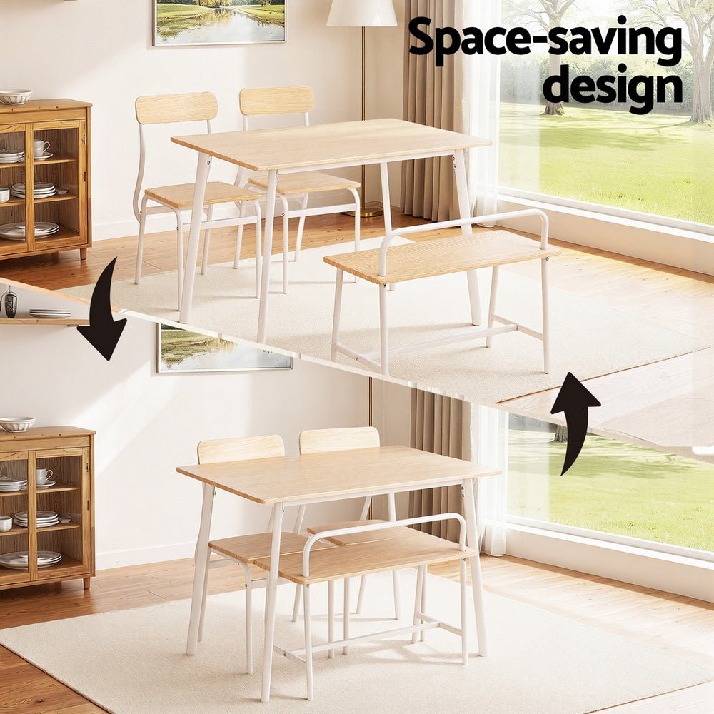 Dining Table and Chairs Set of 4 Bench Kitchen Furniture Natural and White - Furniture > Dining > Dining Set - Rivercity House & Home Co. (ABN 18 642 972 209) - Affordable Modern Furniture Australia
