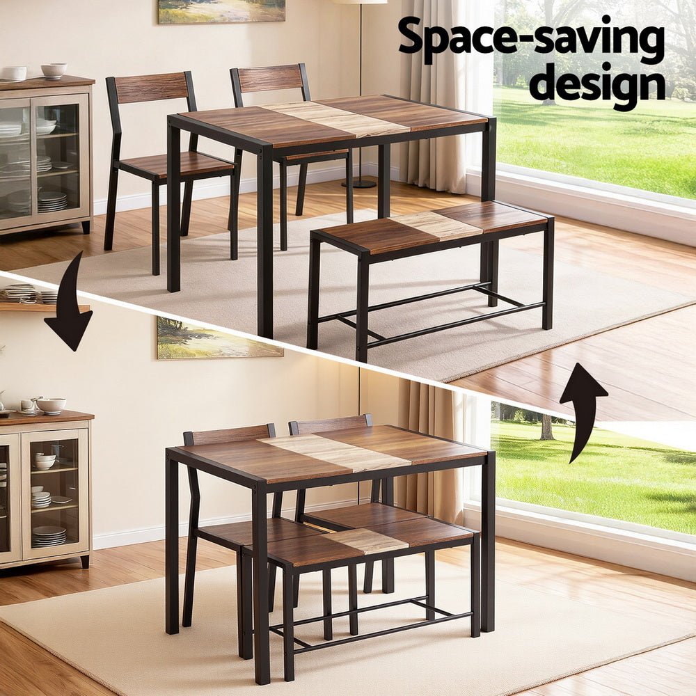 Dining Table and Chairs Set of 4 Bench Kitchen Furniture Rustic Brown - Furniture > Dining > Dining Set - Rivercity House & Home Co. (ABN 18 642 972 209) - Affordable Modern Furniture Australia
