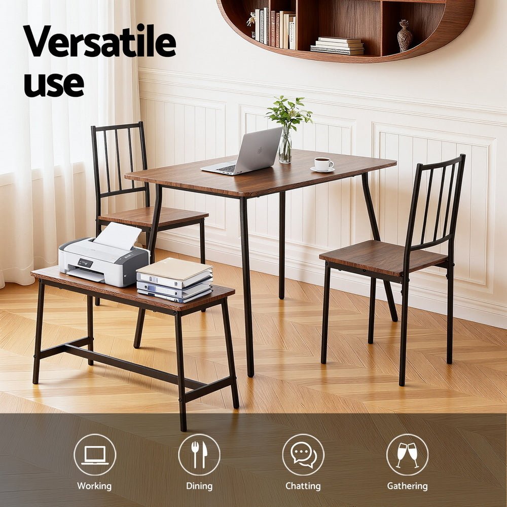 Dining Table and Chairs Set of 4 Bench Kitchen Furniture Rustic Brown - Furniture > Dining > Dining Set - Rivercity House & Home Co. (ABN 18 642 972 209) - Affordable Modern Furniture Australia