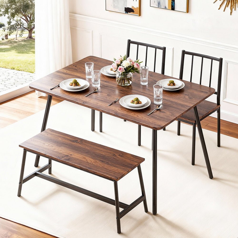 Dining Table and Chairs Set of 4 Bench Kitchen Furniture Rustic Brown - Furniture > Dining > Dining Set - Rivercity House & Home Co. (ABN 18 642 972 209) - Affordable Modern Furniture Australia