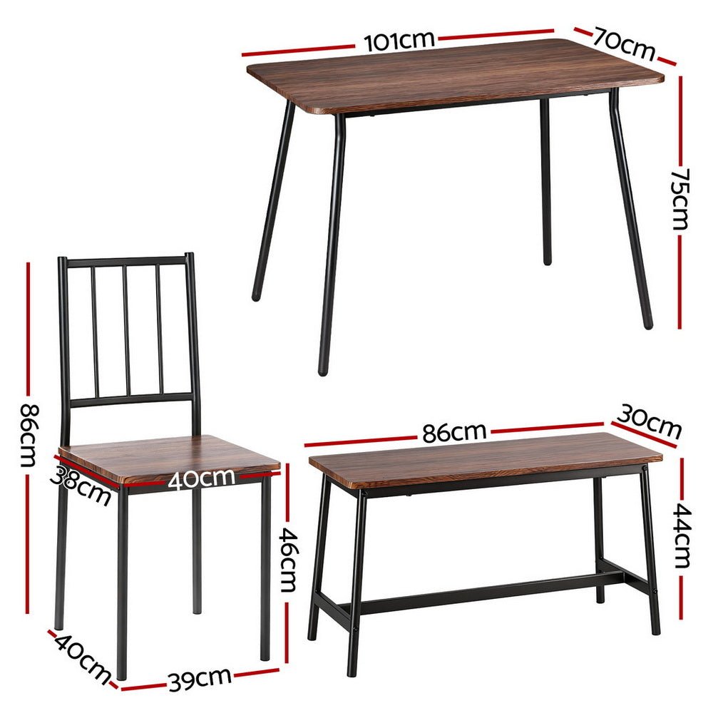Dining Table and Chairs Set of 4 Bench Kitchen Furniture Rustic Brown - Furniture > Dining > Dining Set - Rivercity House & Home Co. (ABN 18 642 972 209) - Affordable Modern Furniture Australia