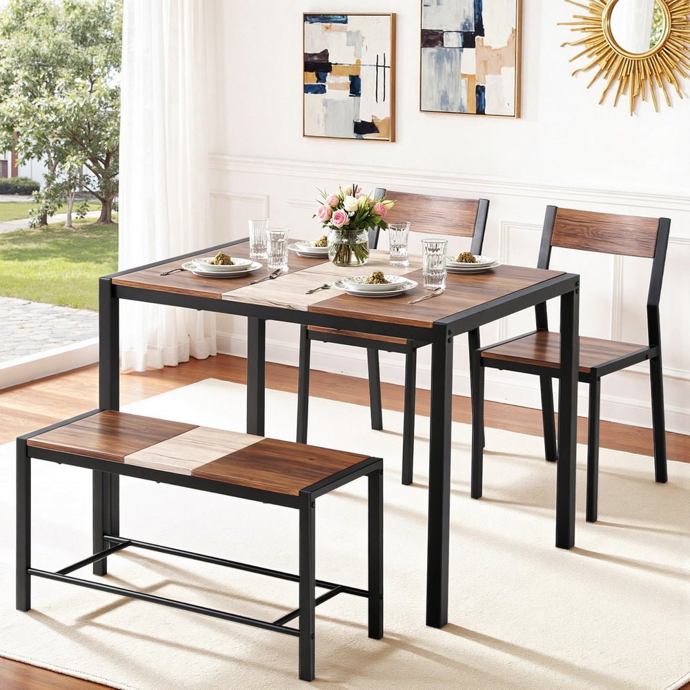 Dining Table and Chairs Set of 4 Bench Kitchen Furniture Rustic Brown - Furniture > Dining > Dining Set - Rivercity House & Home Co. (ABN 18 642 972 209) - Affordable Modern Furniture Australia